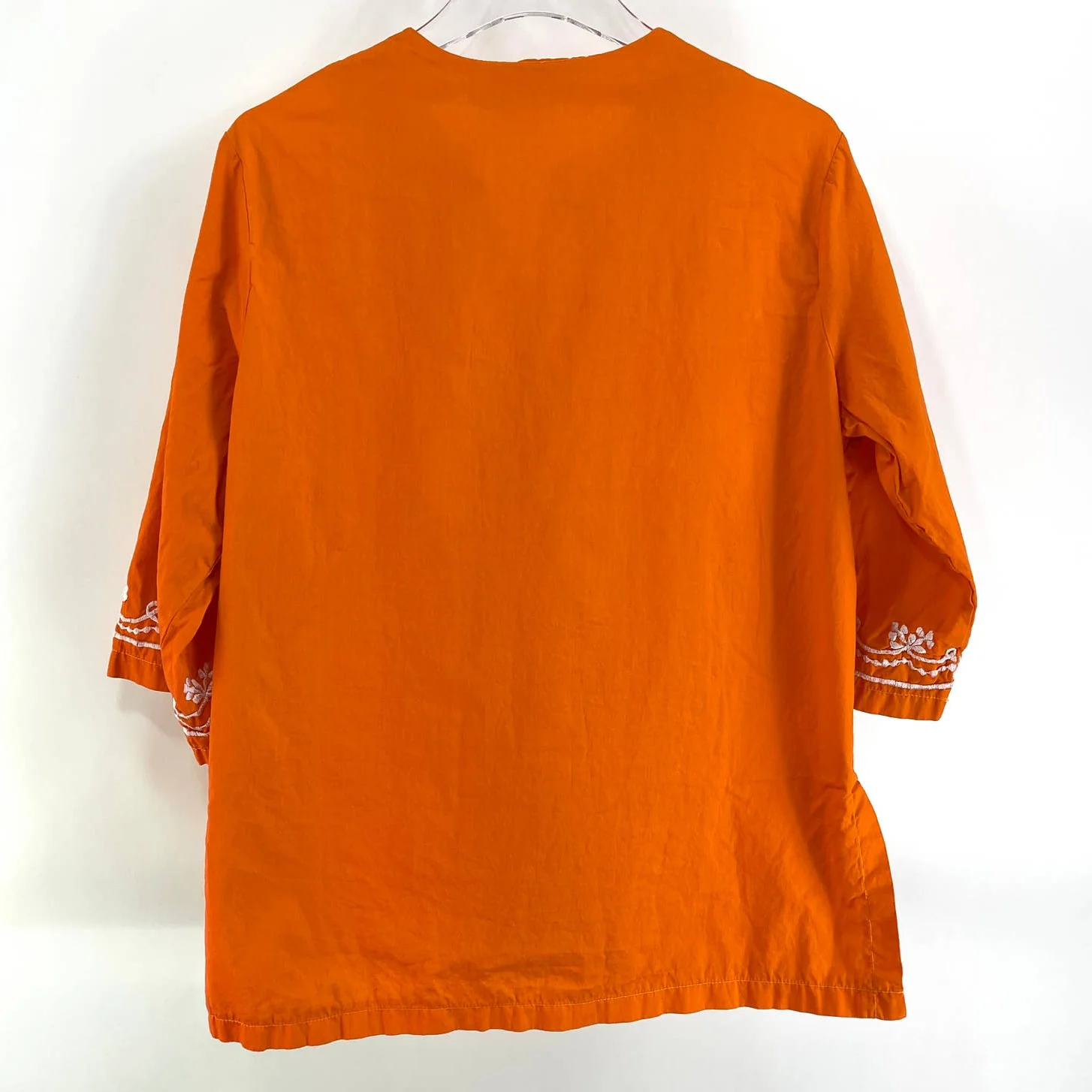 90s Vintage Orange Cotton Floral Embroidered Button Up Blouse by Kail - Image 2