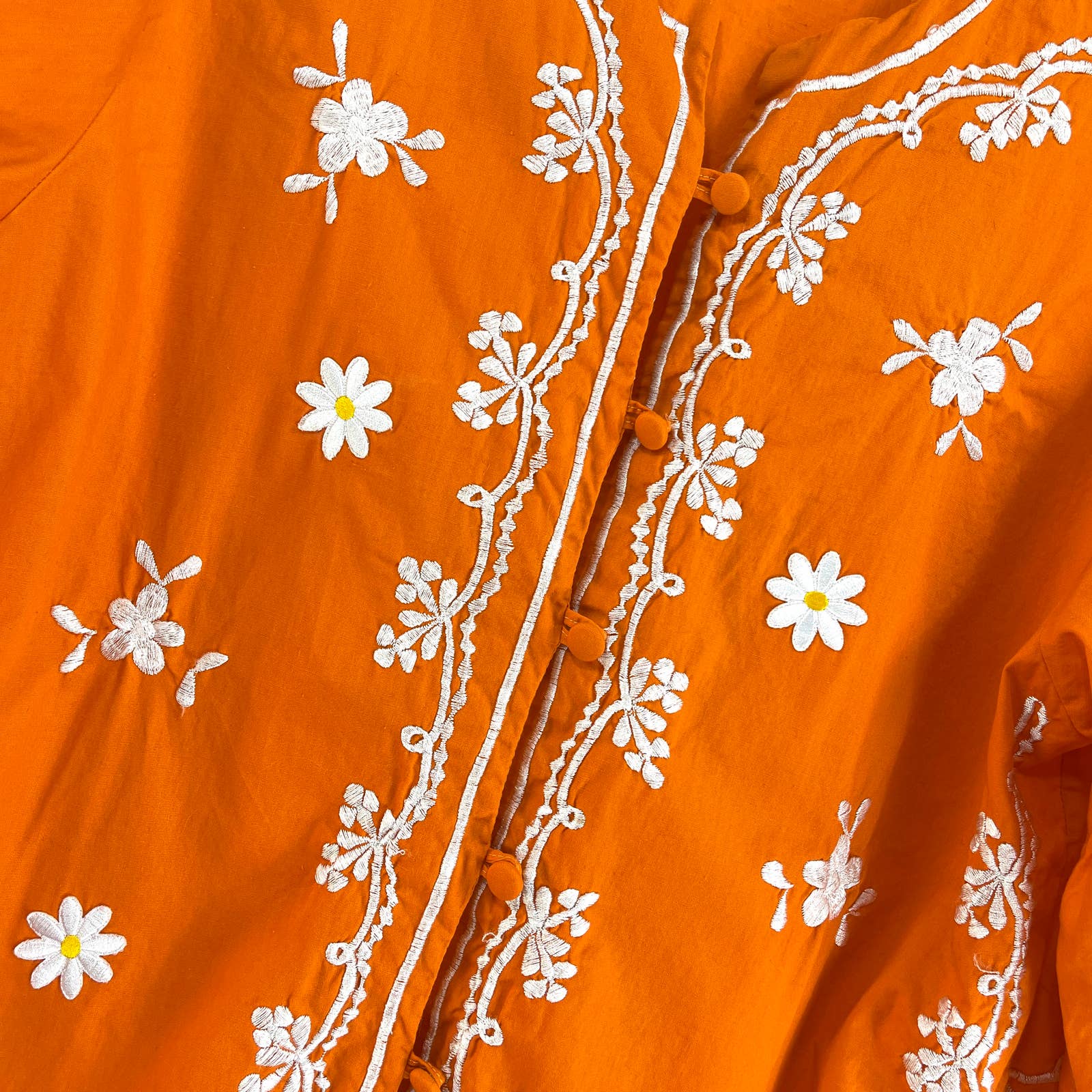 90s Vintage Orange Cotton Floral Embroidered Button Up Blouse by Kail - Image 3