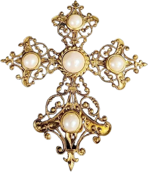 90s Vintage Ornate Gold Tone And Pearl Brooch/pend By Agatha Paris