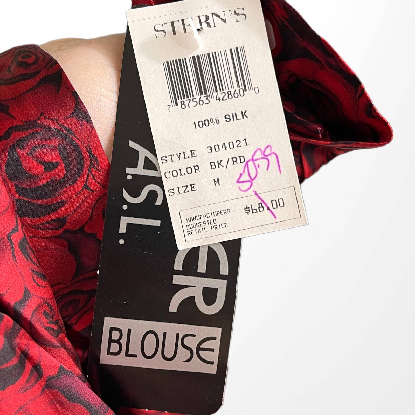 90s Vintage Red Black Silk Rose Print Button Up by Kasper ASL - Image 5