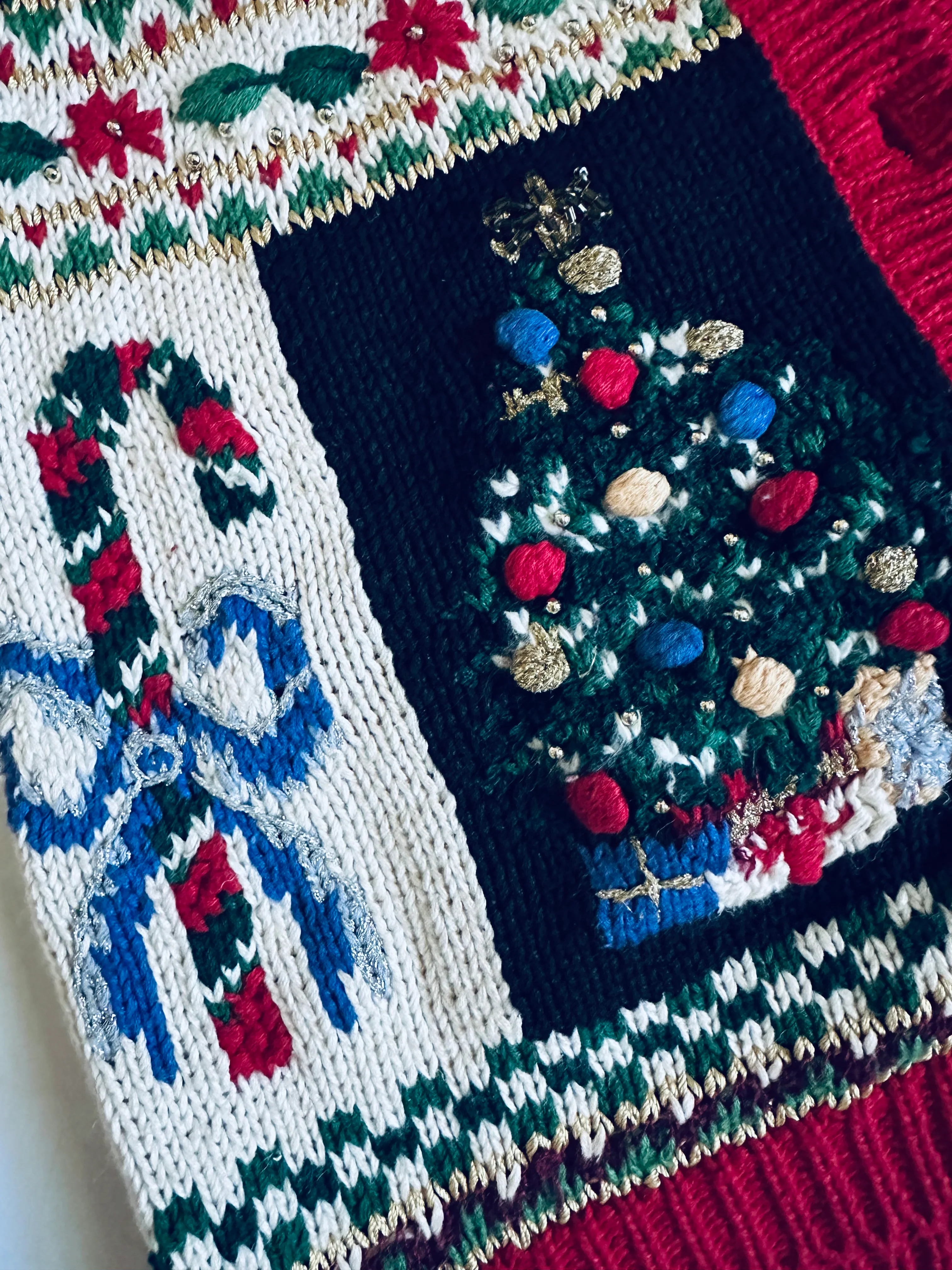 90s Vintage Red Detailed Ugly Christmas Cardigan By Heirloom Collectibles - Image 5