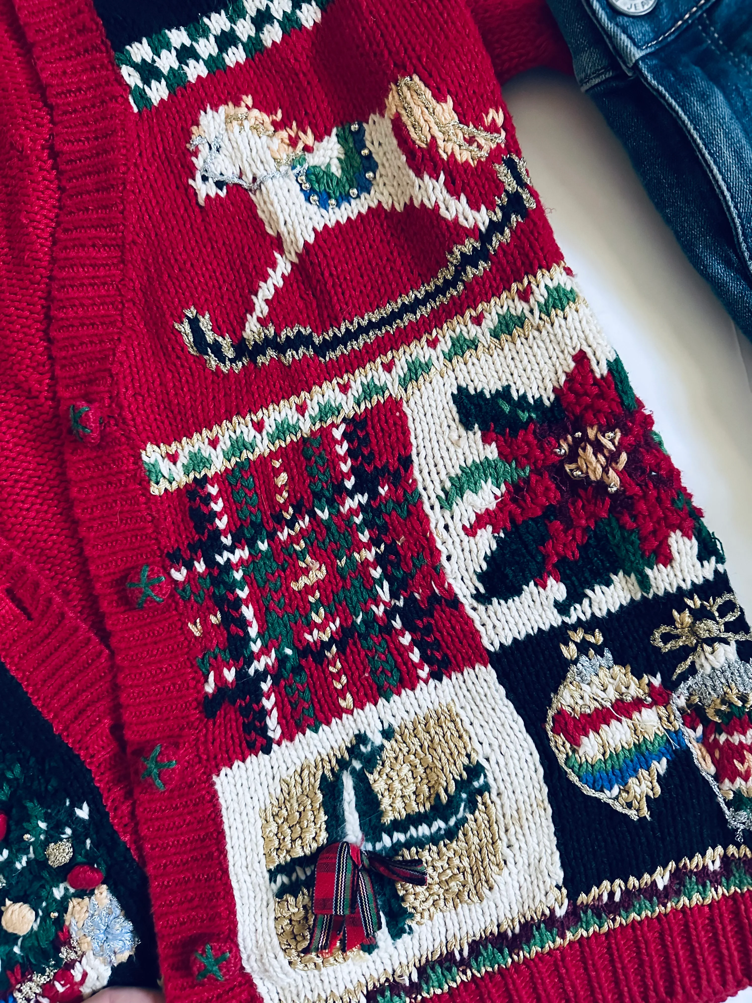 90s Vintage Red Detailed Ugly Christmas Cardigan By Heirloom Collectibles - Image 7