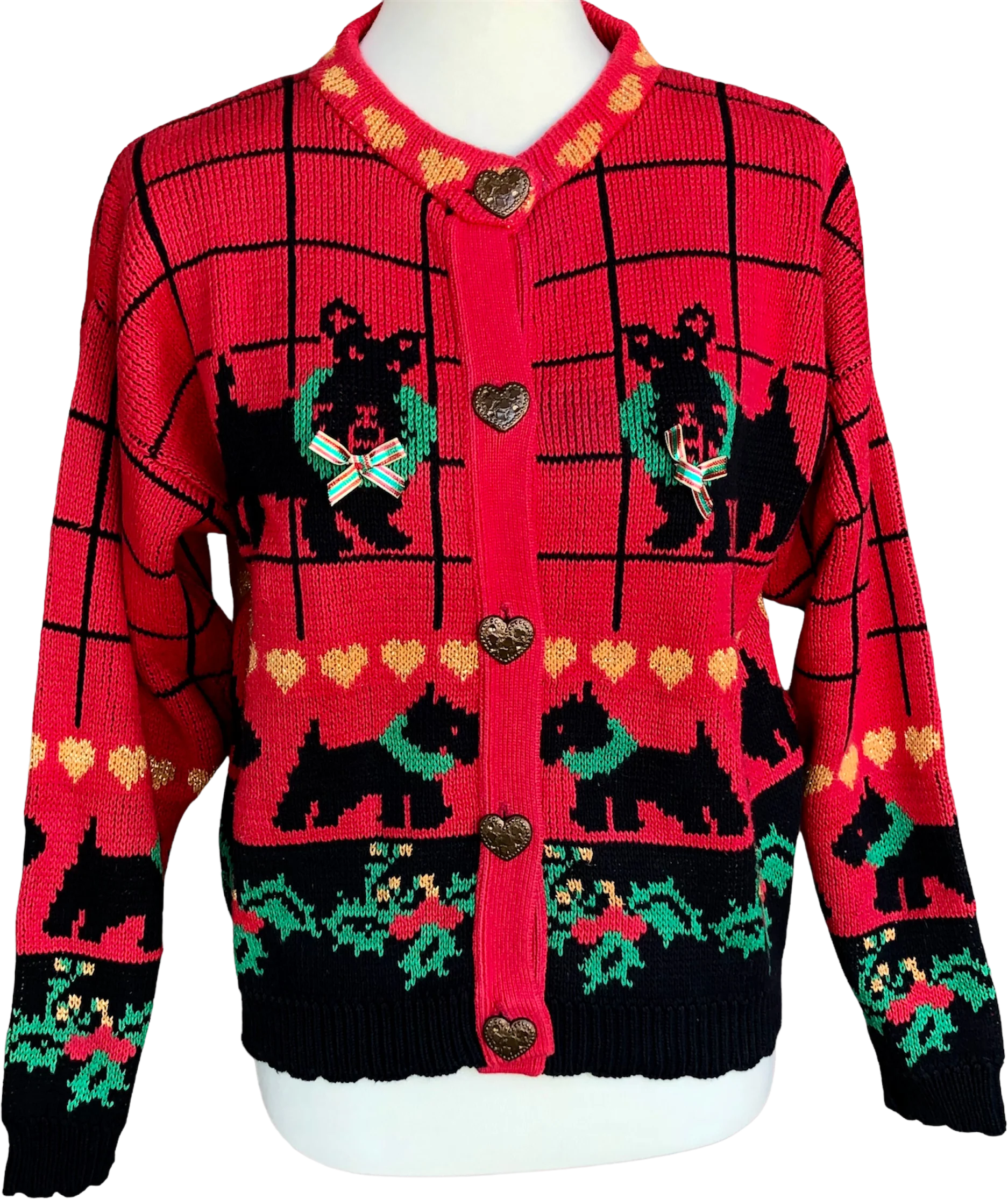 90s Vintage Scottie Dogs Christmas Cardigan Size Small By Sweater Loft Ny