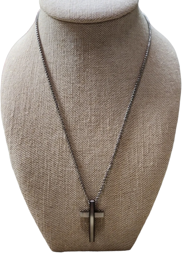 90s Vintage Silver Black Toned Cross Pendant Necklace