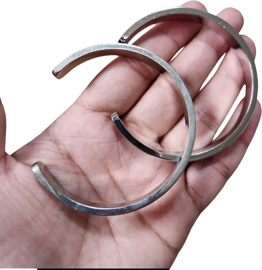90s Vintage Silver Toned Blue Enamel Cuff Bracelets - Image 2