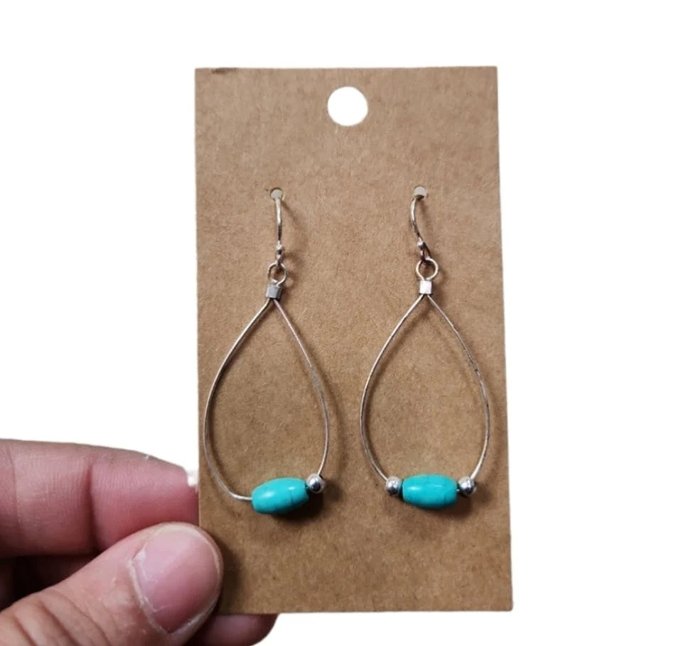 90s Vintage Silver Toned Turquoise Drop Earrings