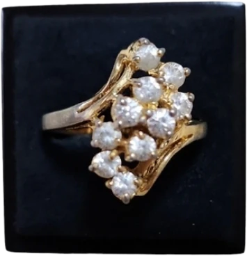 90s Vintage Size 10 Gold Toned Cluster Bling Ring