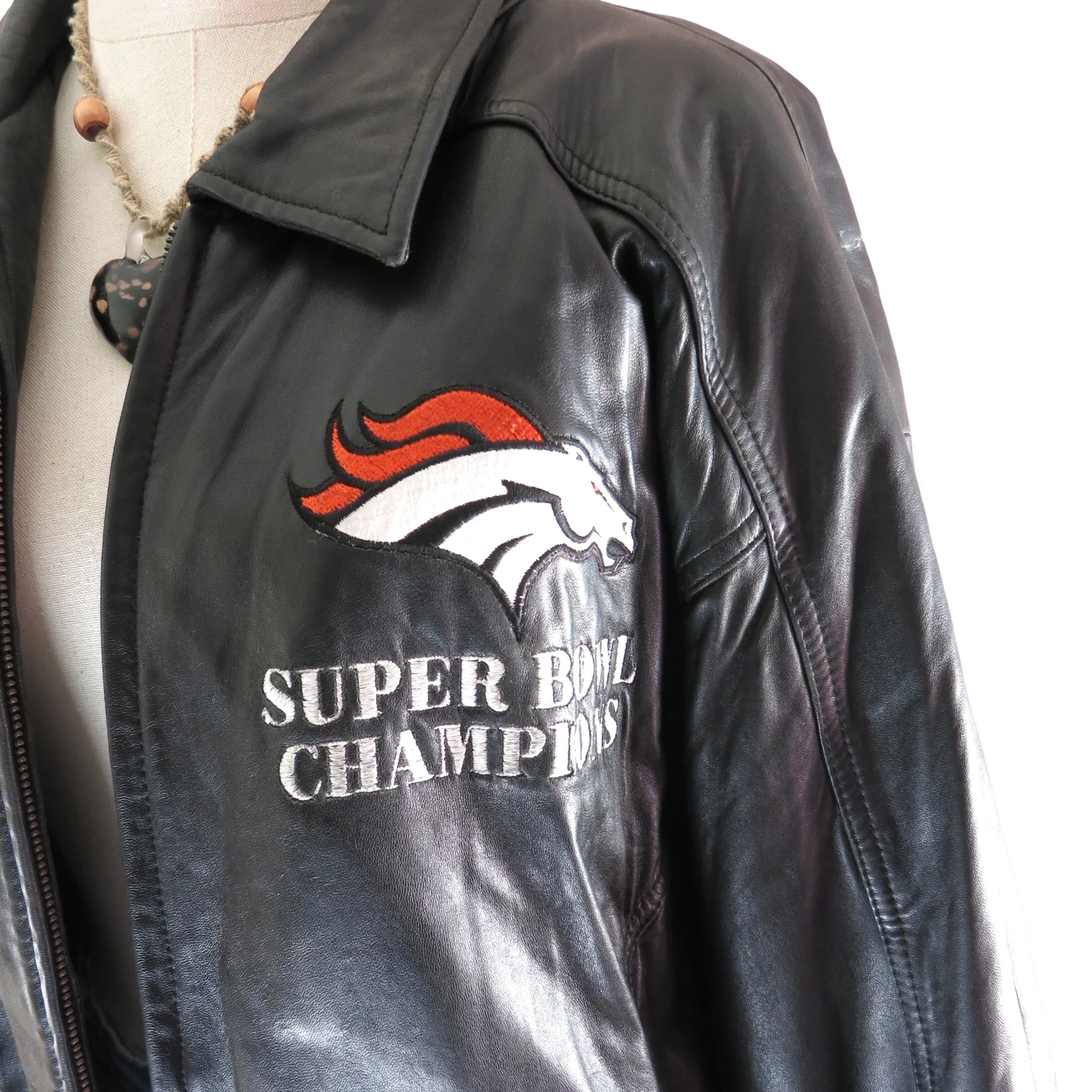 90s Vintage Super Bowl Broncos Leather Bomber Jacket By G-3 & Carl Banks - Image 6