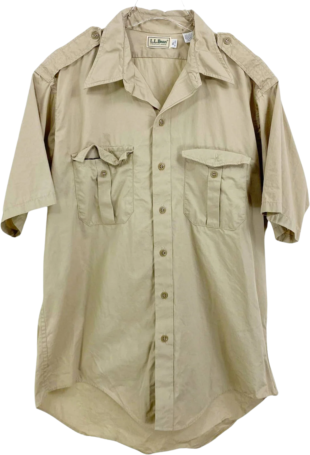 90s Vintage Tan Cotton Button Up Collared Pocket Shirt by LL Bean