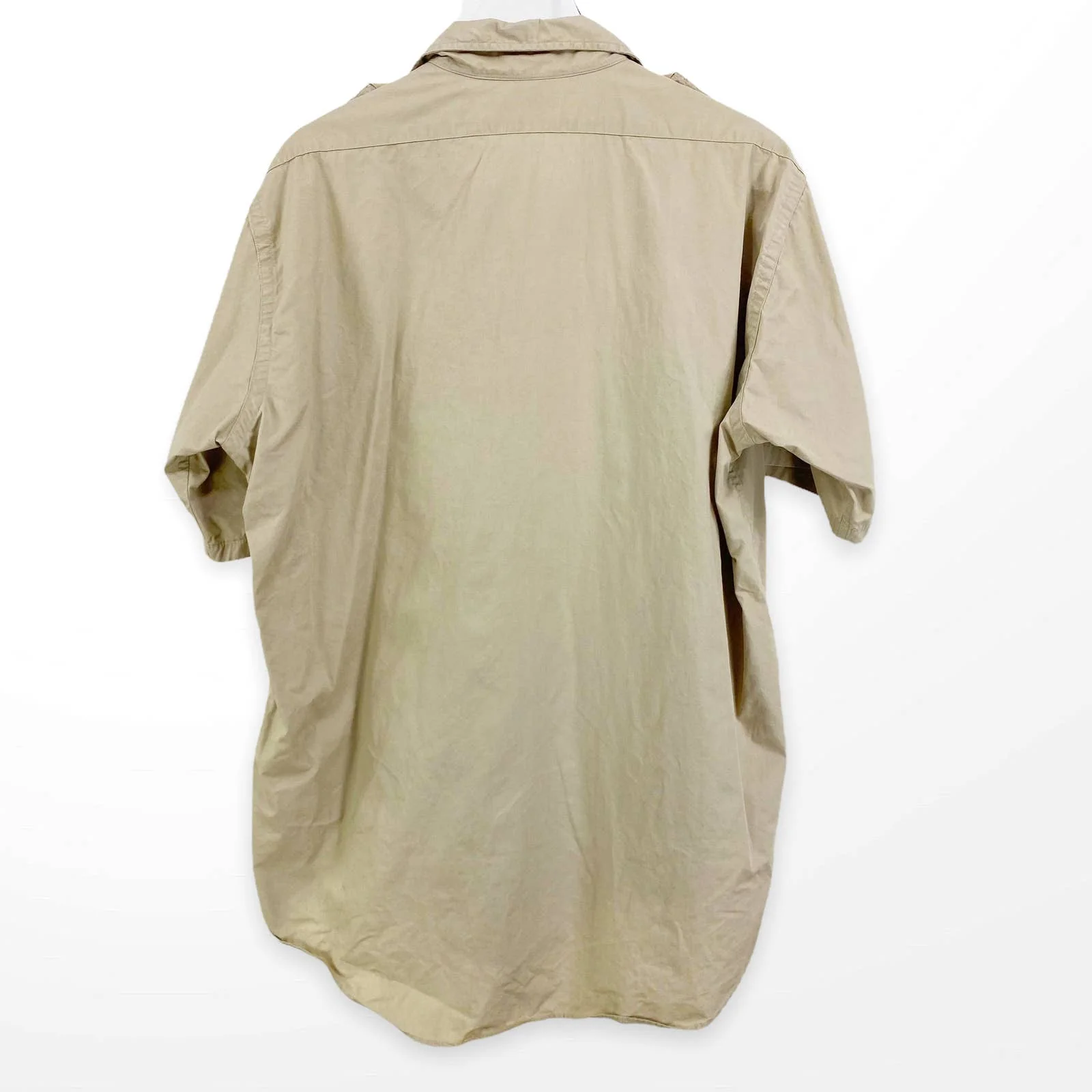 90s Vintage Tan Cotton Button Up Collared Pocket Shirt by LL Bean - Image 2