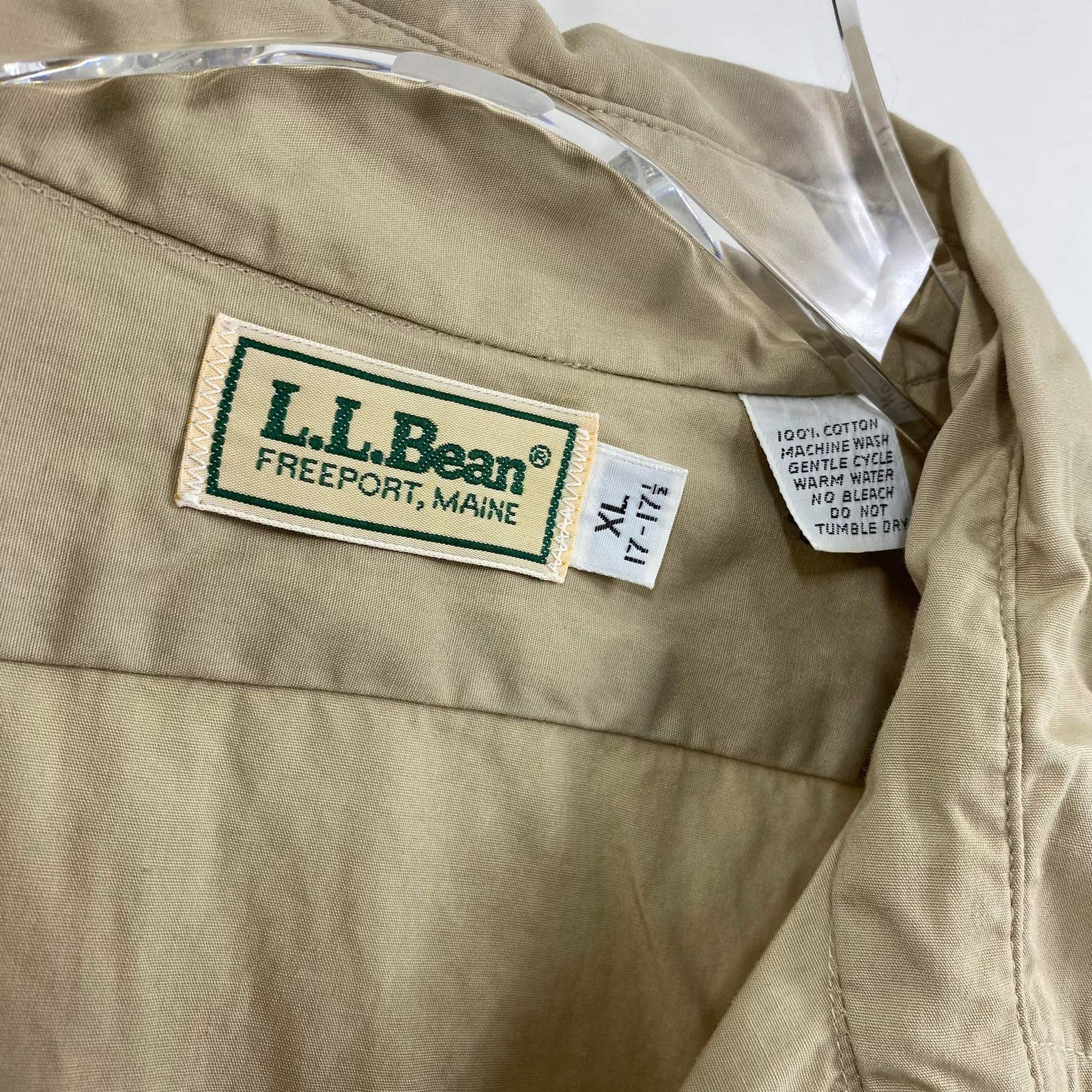 90s Vintage Tan Cotton Button Up Collared Pocket Shirt by LL Bean - Image 3