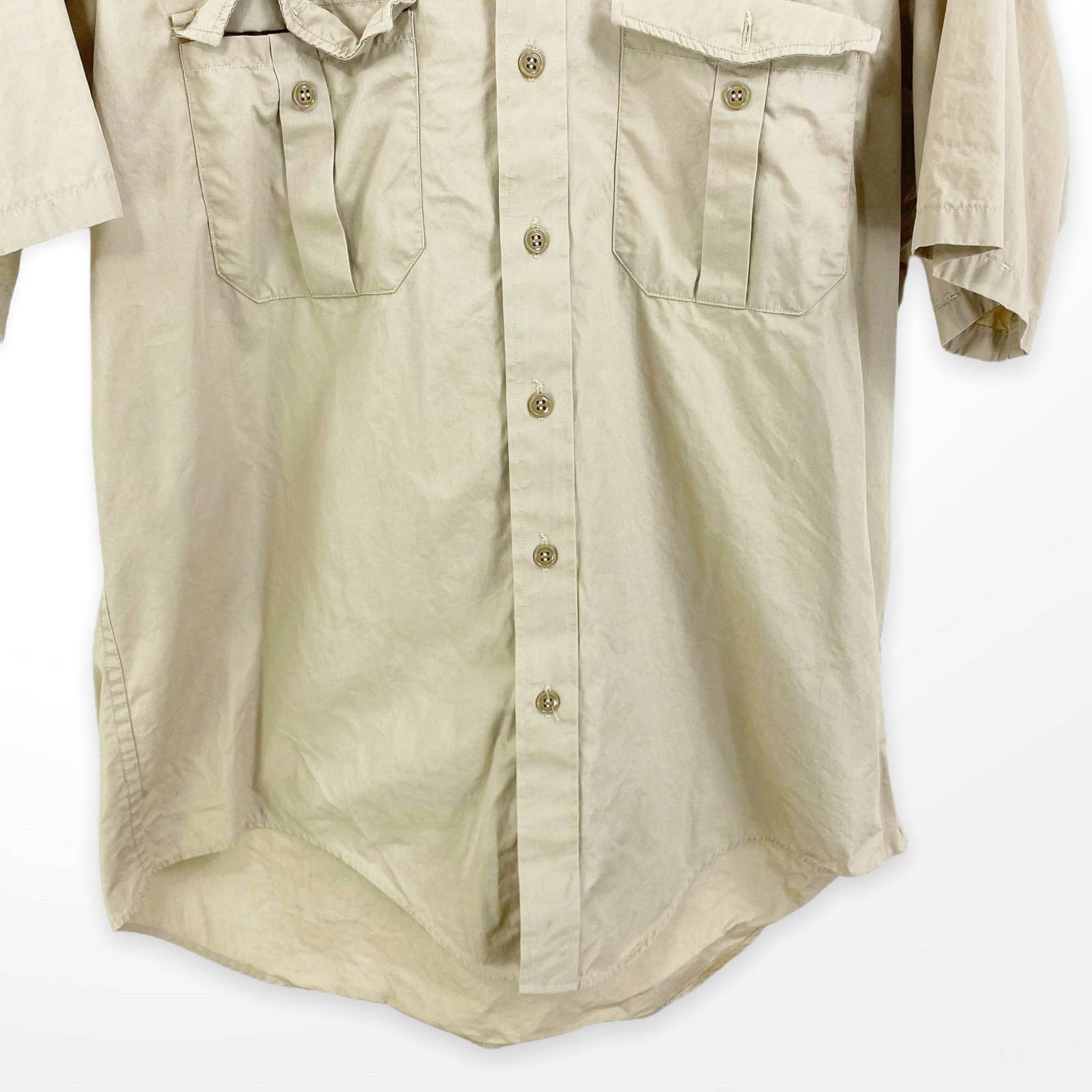 90s Vintage Tan Cotton Button Up Collared Pocket Shirt by LL Bean - Image 4