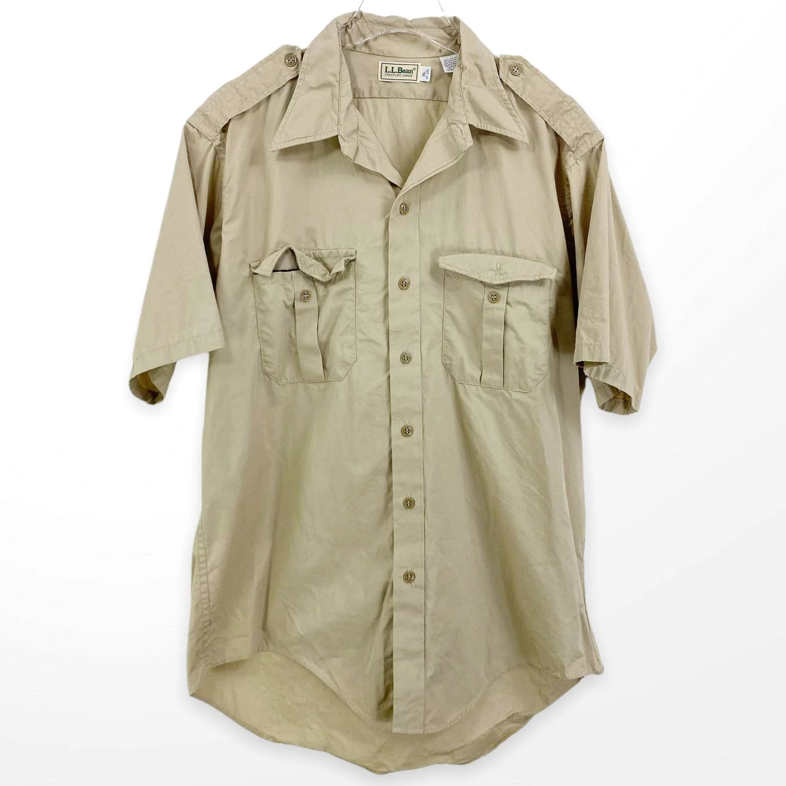 90s Vintage Tan Cotton Button Up Collared Pocket Shirt by LL Bean - Image 8