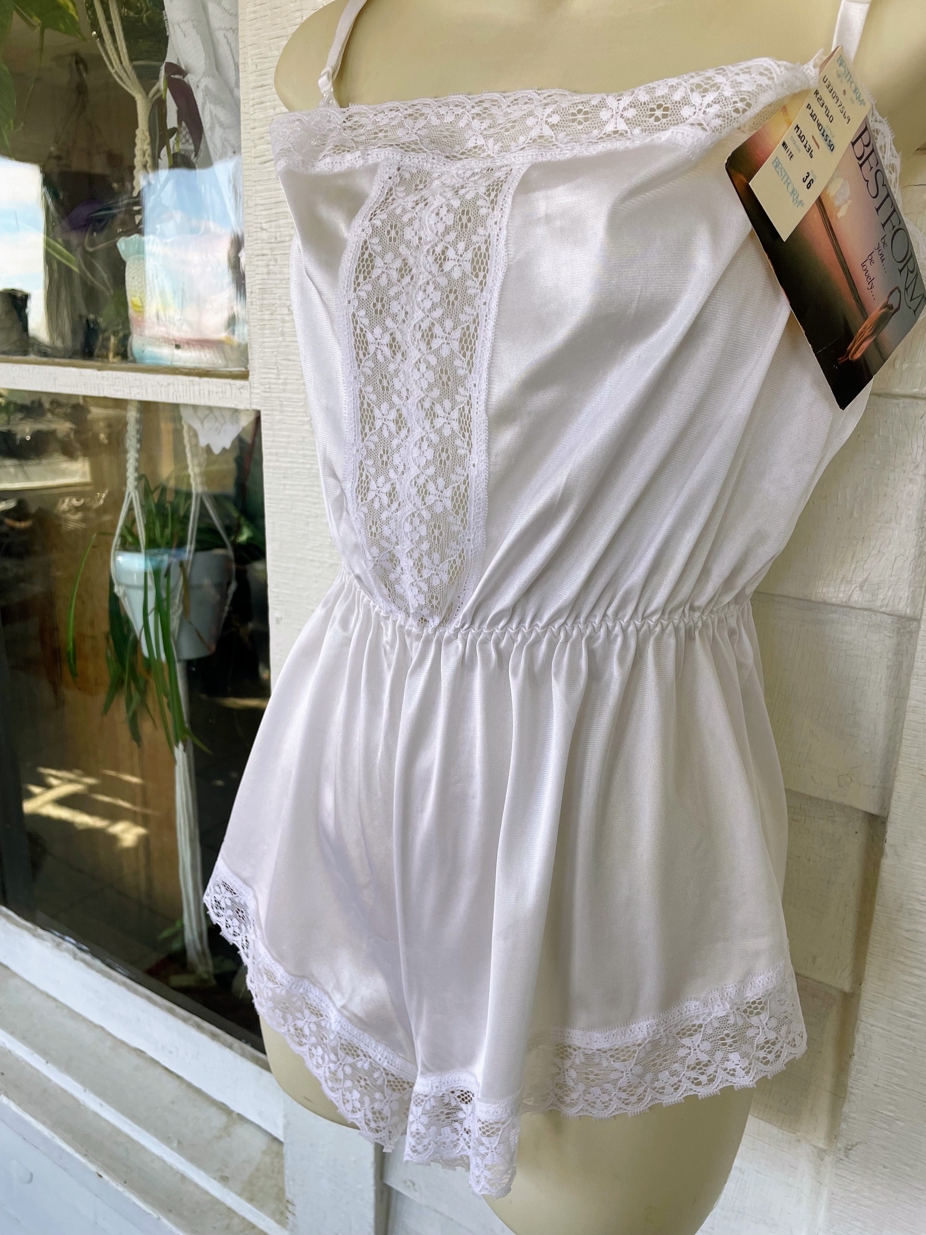 90s Vintage Teddy Romper Lingerie Nwt White Lace By Bestform - Image 10