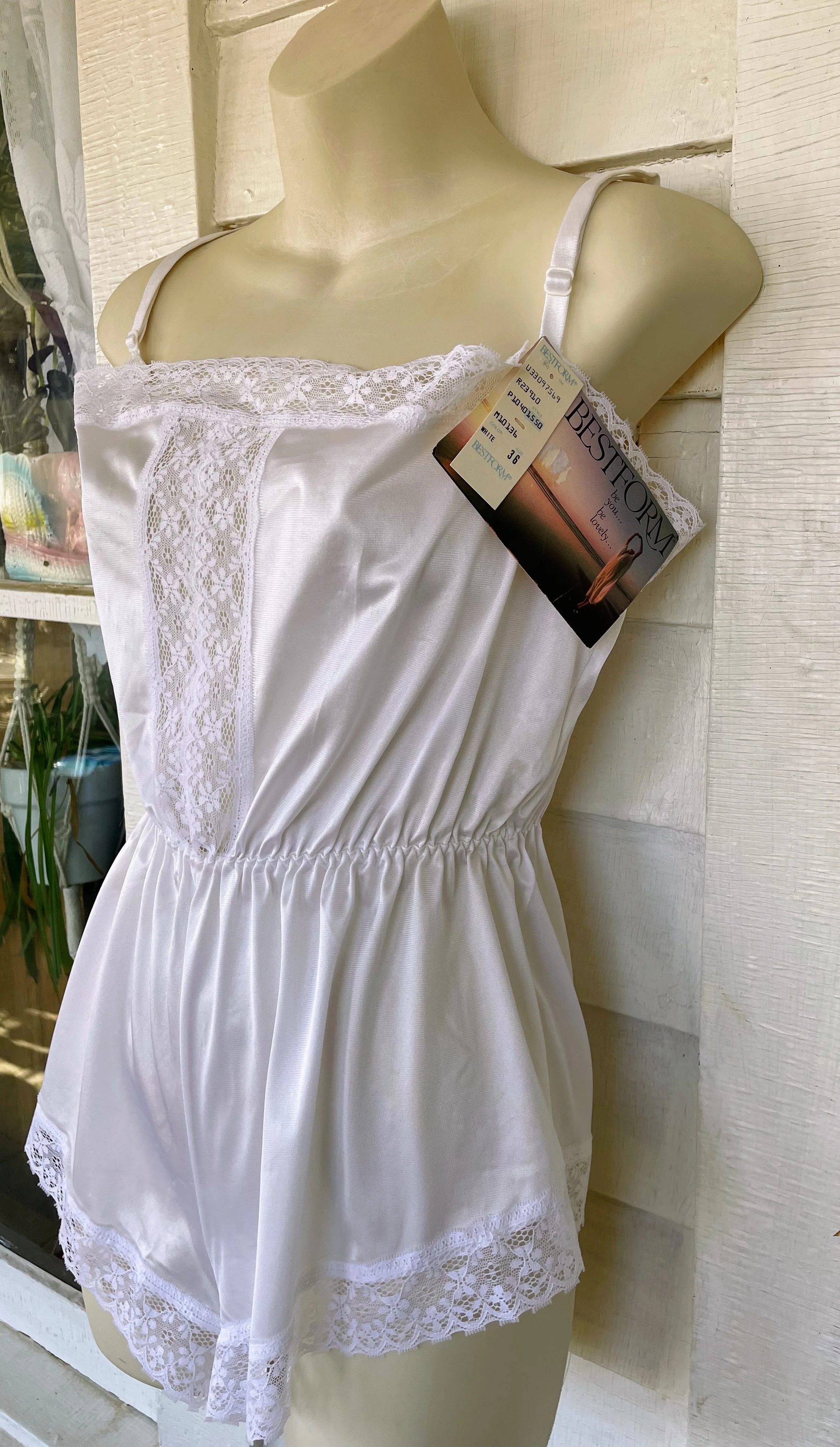 90s Vintage Teddy Romper Lingerie Nwt White Lace By Bestform - Image 9
