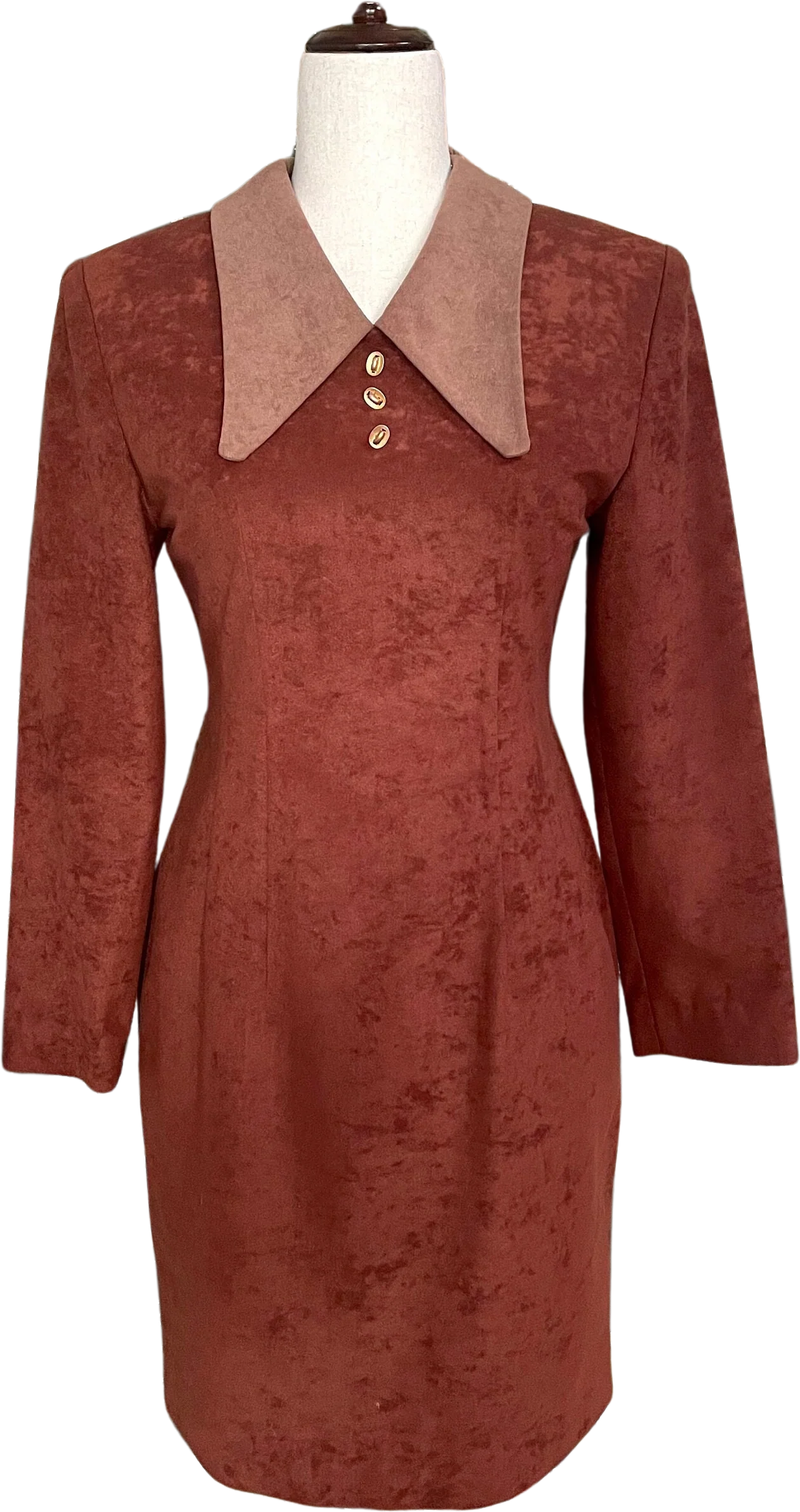 90s Vintage Two-Tone Brown Ultrasuede Dress by Rosario