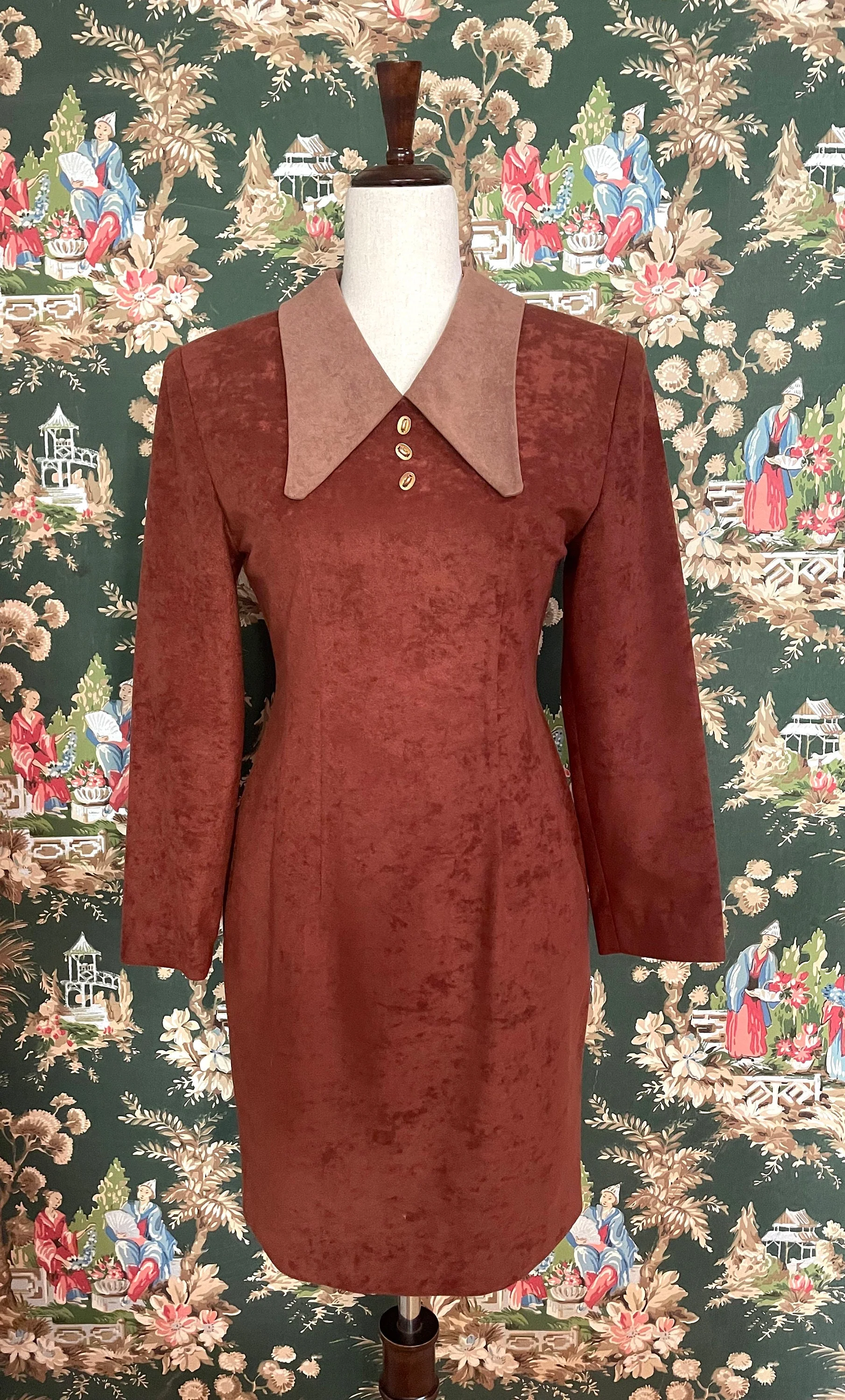 90s Vintage Two-Tone Brown Ultrasuede Dress by Rosario - Image 2