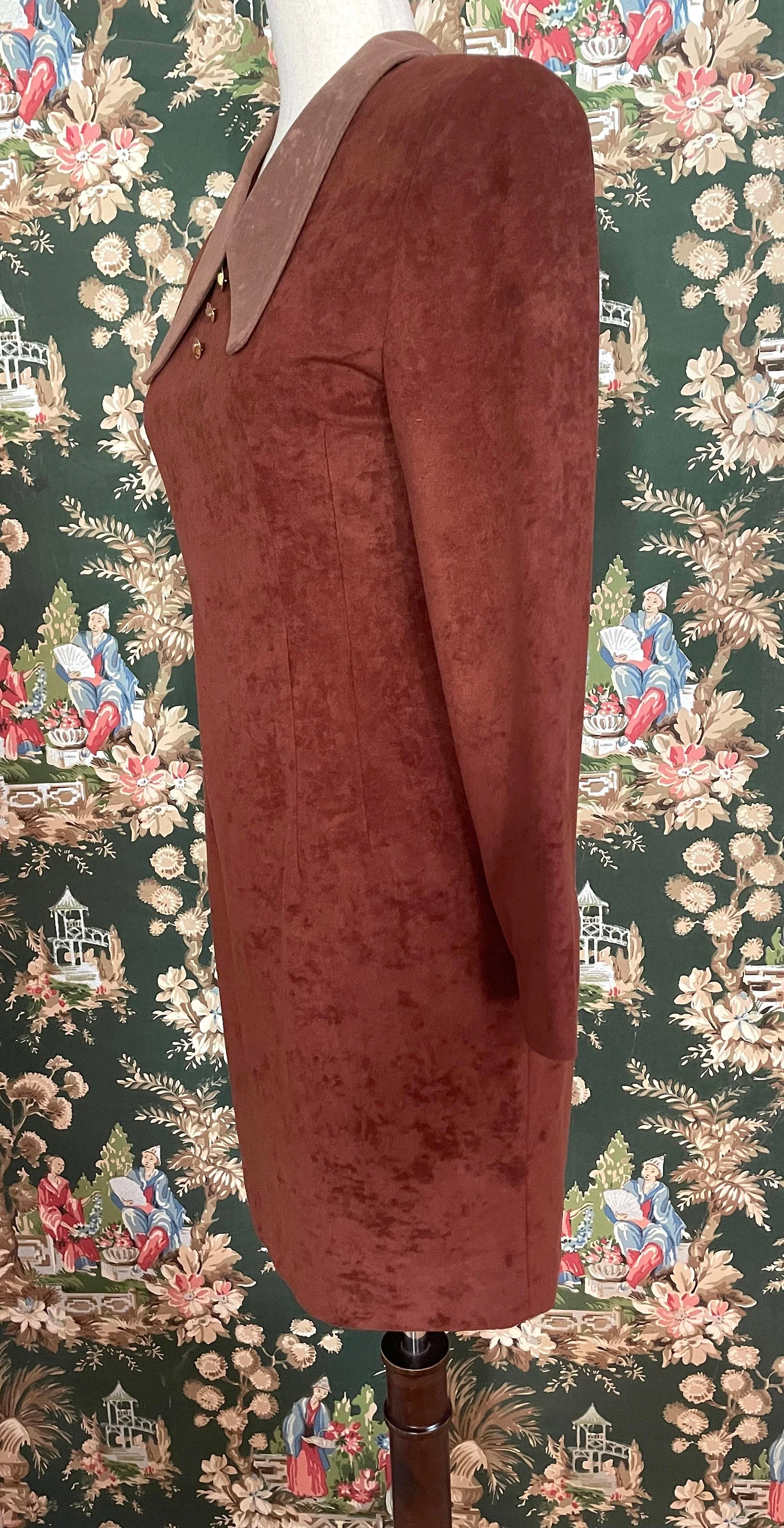 90s Vintage Two-Tone Brown Ultrasuede Dress by Rosario - Image 4
