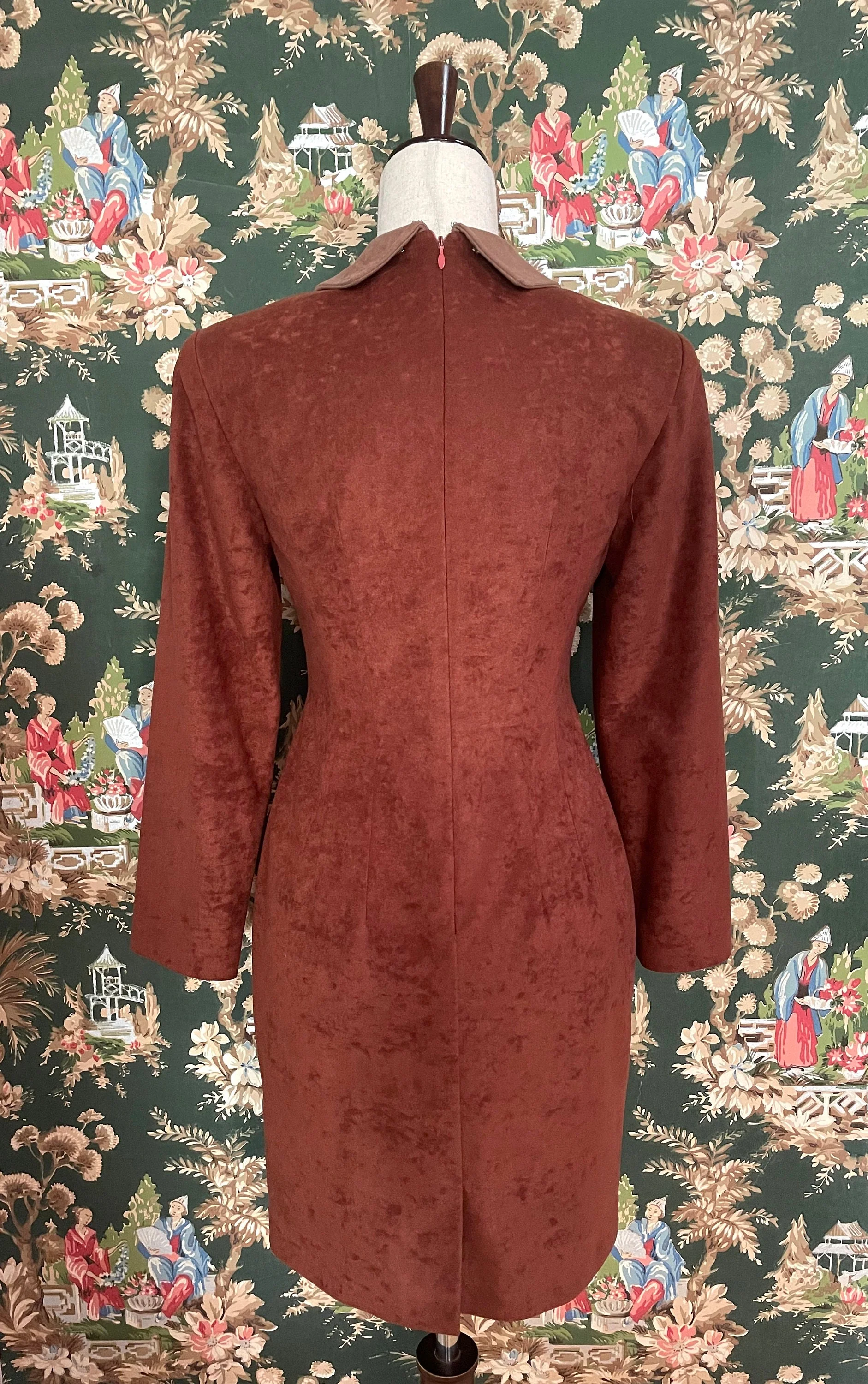 90s Vintage Two-Tone Brown Ultrasuede Dress by Rosario - Image 6