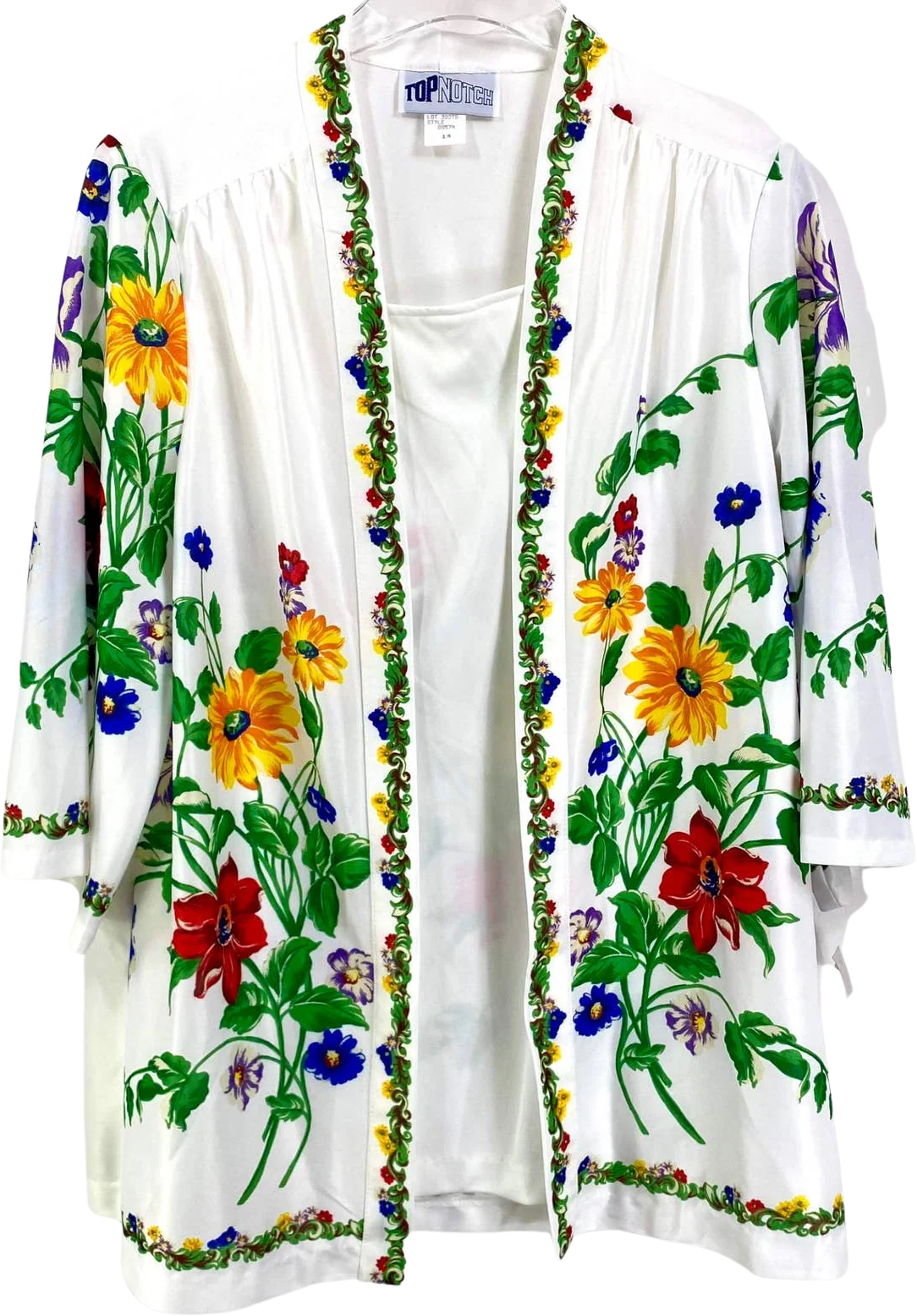 90s Vintage White Floral Shirt Jacket Blouse by Top Notch