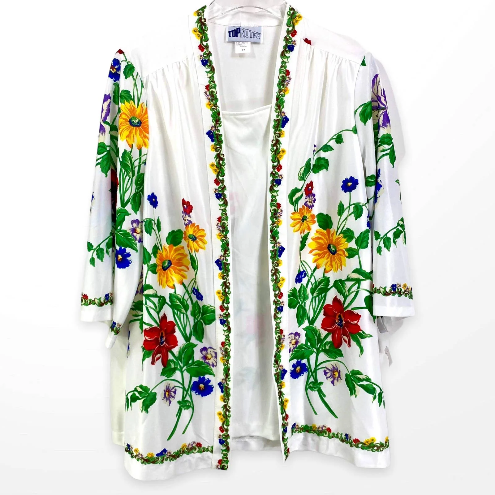 90s Vintage White Floral Shirt Jacket Blouse by Top Notch - Image 10