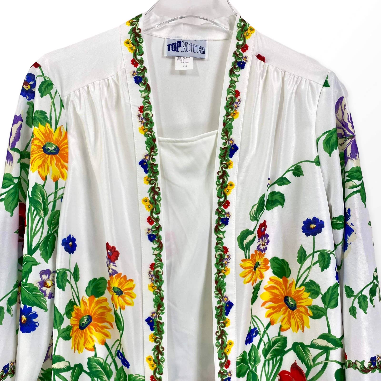 90s Vintage White Floral Shirt Jacket Blouse by Top Notch - Image 8