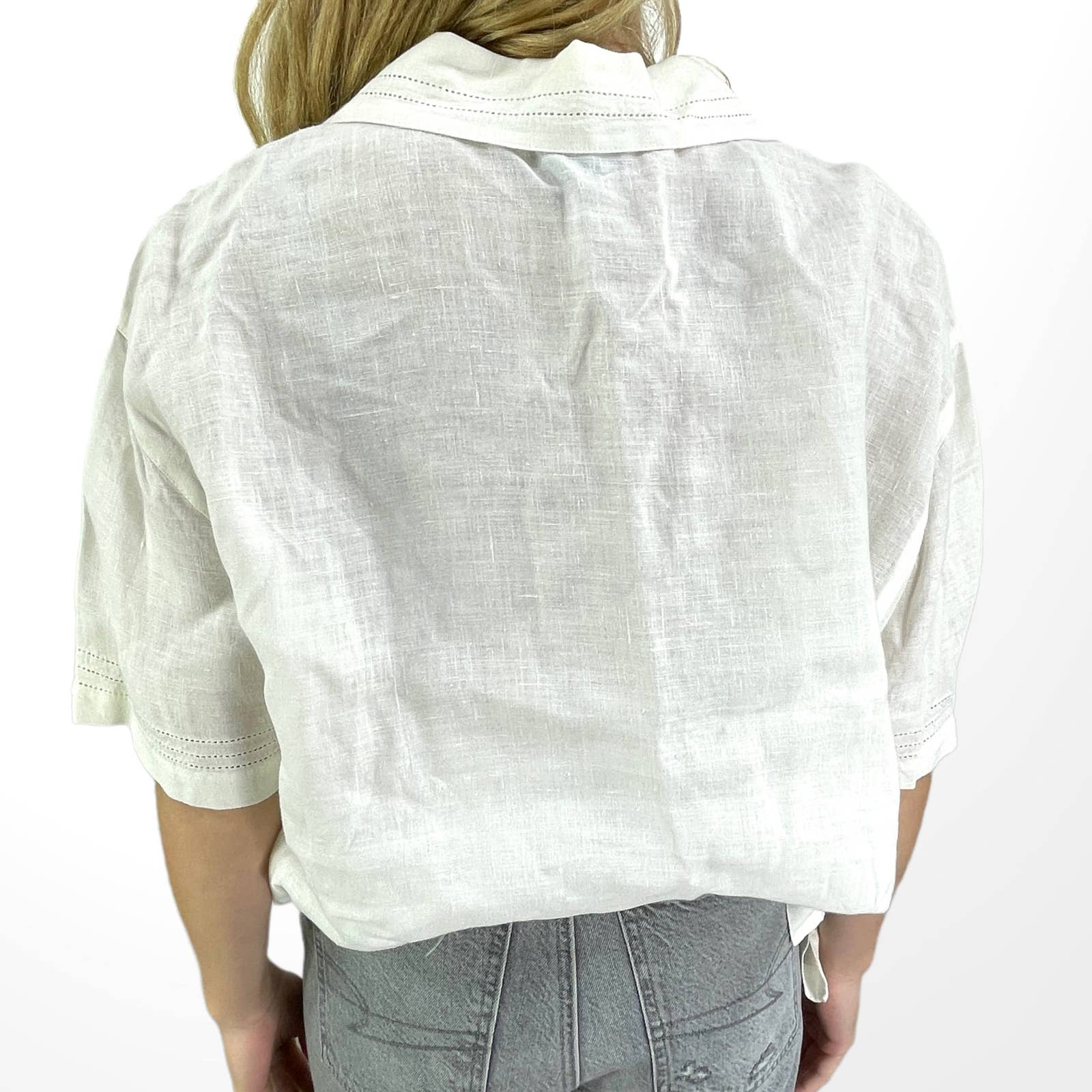 90s Vintage White Linen Half Sleeve Button Up by Karen Kane - Image 2