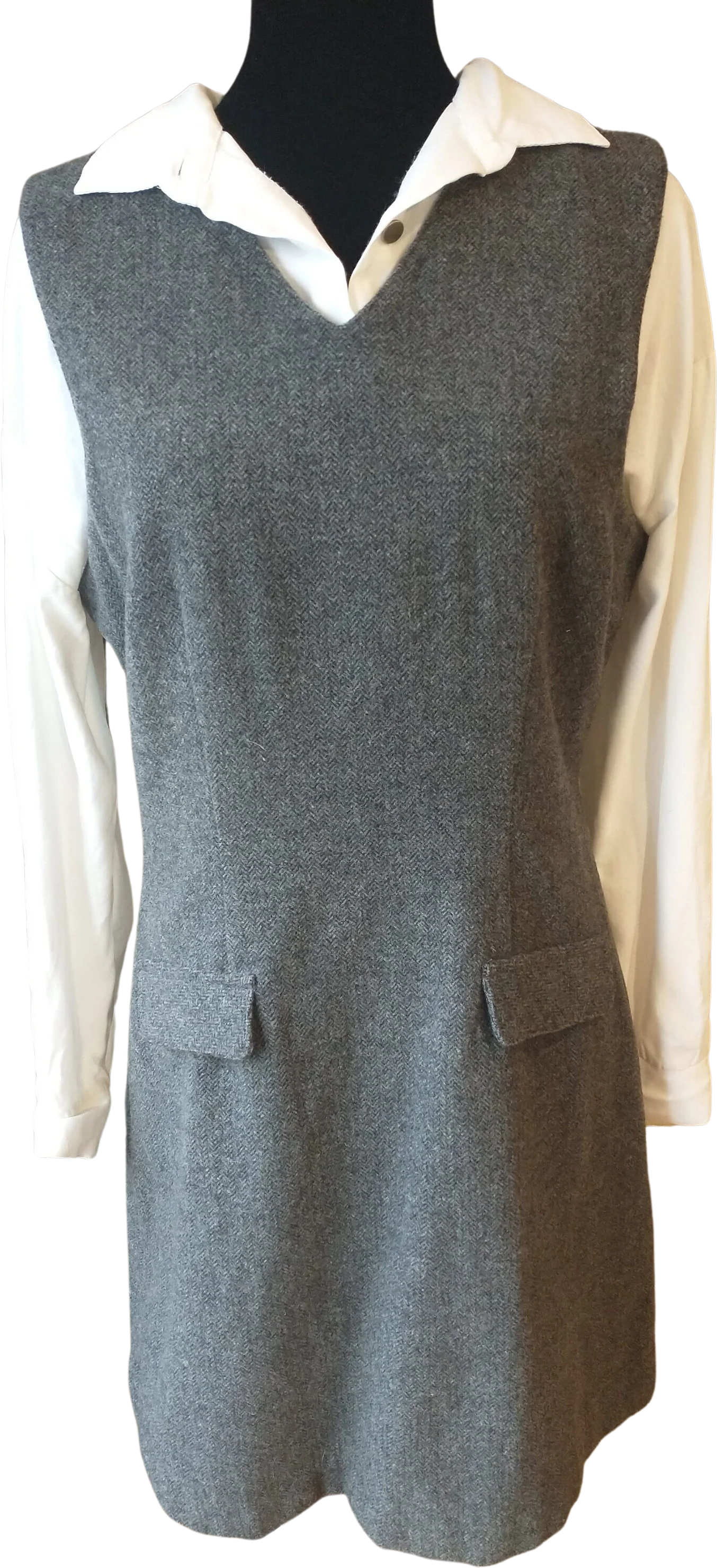 90s Vintage Wool Jumper Dress Gray Lined Midi Winter Dress Minamalist Made In Hong Kong by Eddie Bauer