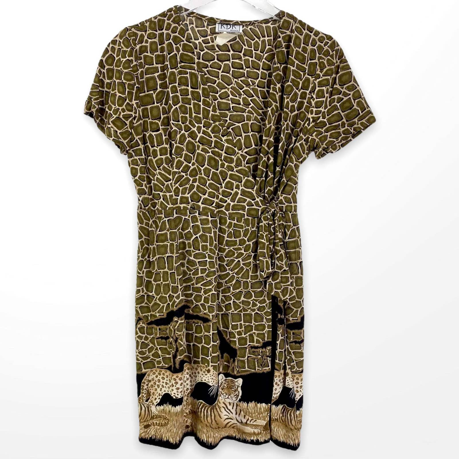 90s Vintage Wrap Short Sleeve Animal Giraffe Print Mini Dress by KDK Designs - Image 11