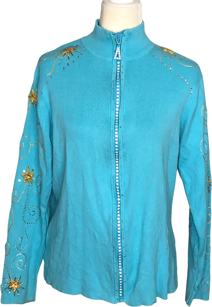90s Vintage Zip Up Embellished Knit Cardigan Sweater By Quacker Factory