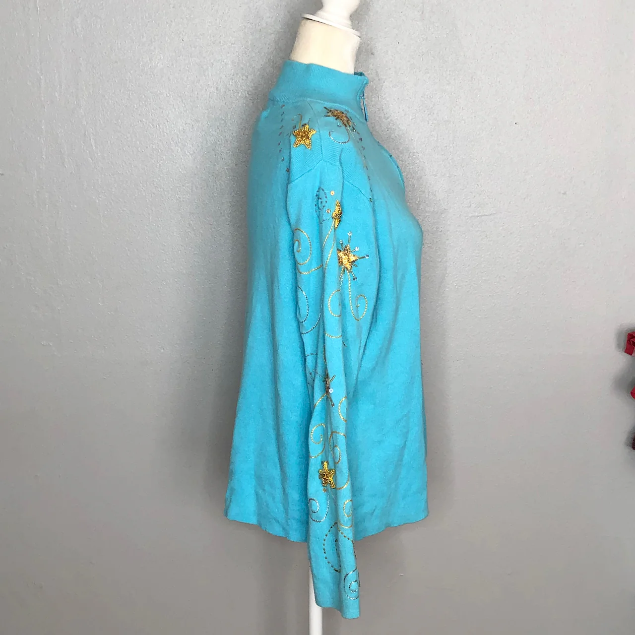 90s Vintage Zip Up Embellished Knit Cardigan Sweater By Quacker Factory - Image 3