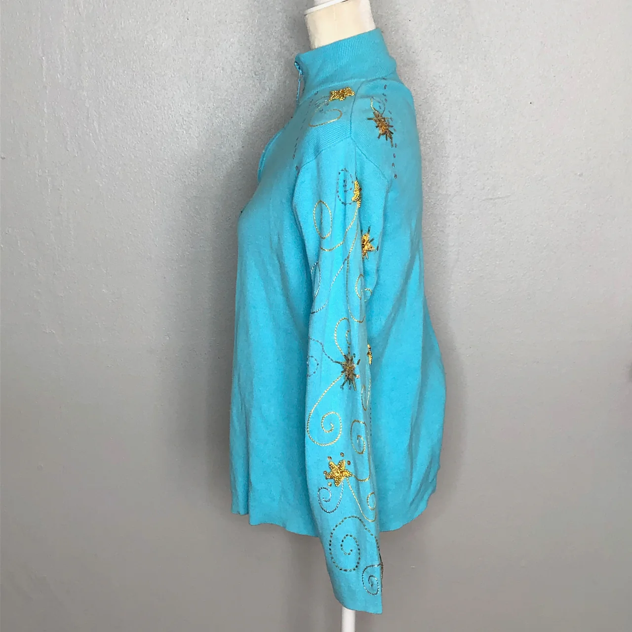 90s Vintage Zip Up Embellished Knit Cardigan Sweater By Quacker Factory - Image 7