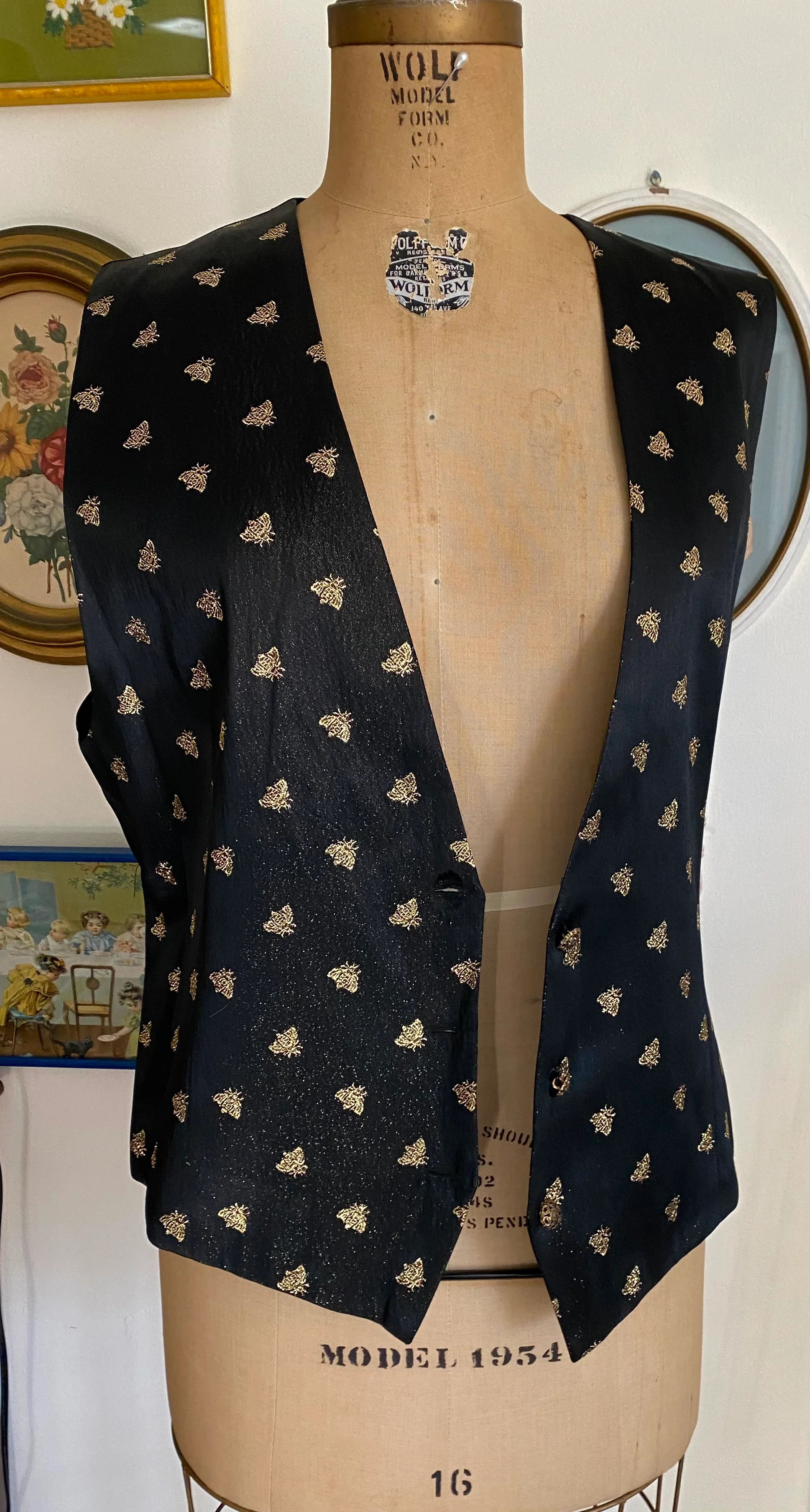 90s Vtg Black Gold Bee Vest Insects by Joan Rivers Classic Collection - Image 6