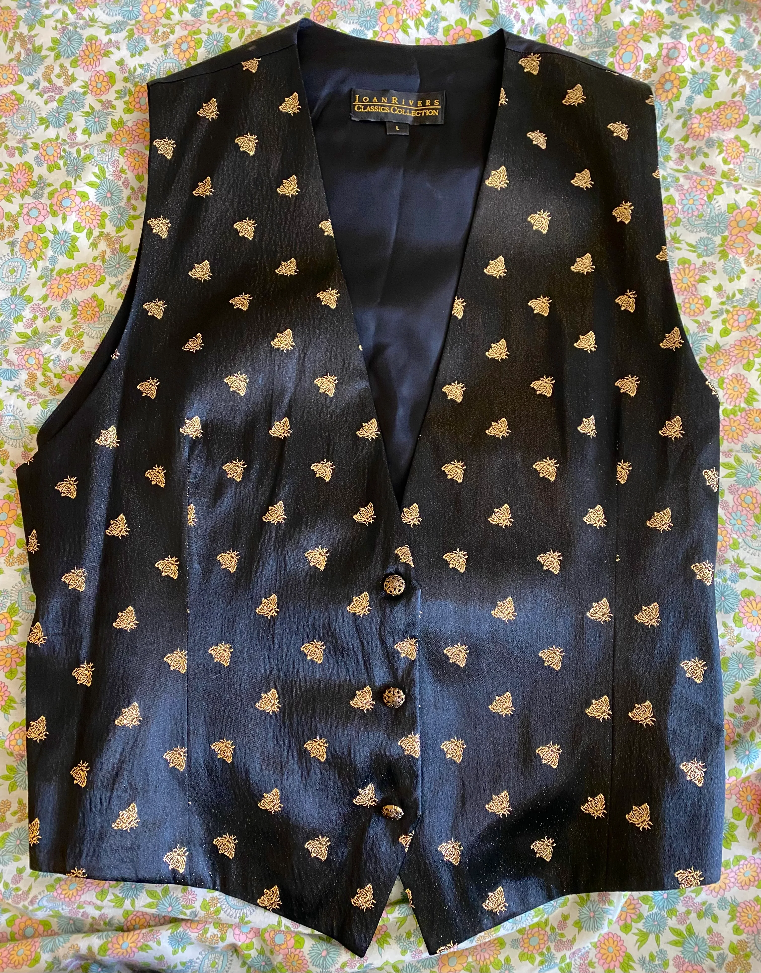 90s Vtg Black Gold Bee Vest Insects by Joan Rivers Classic Collection - Image 9