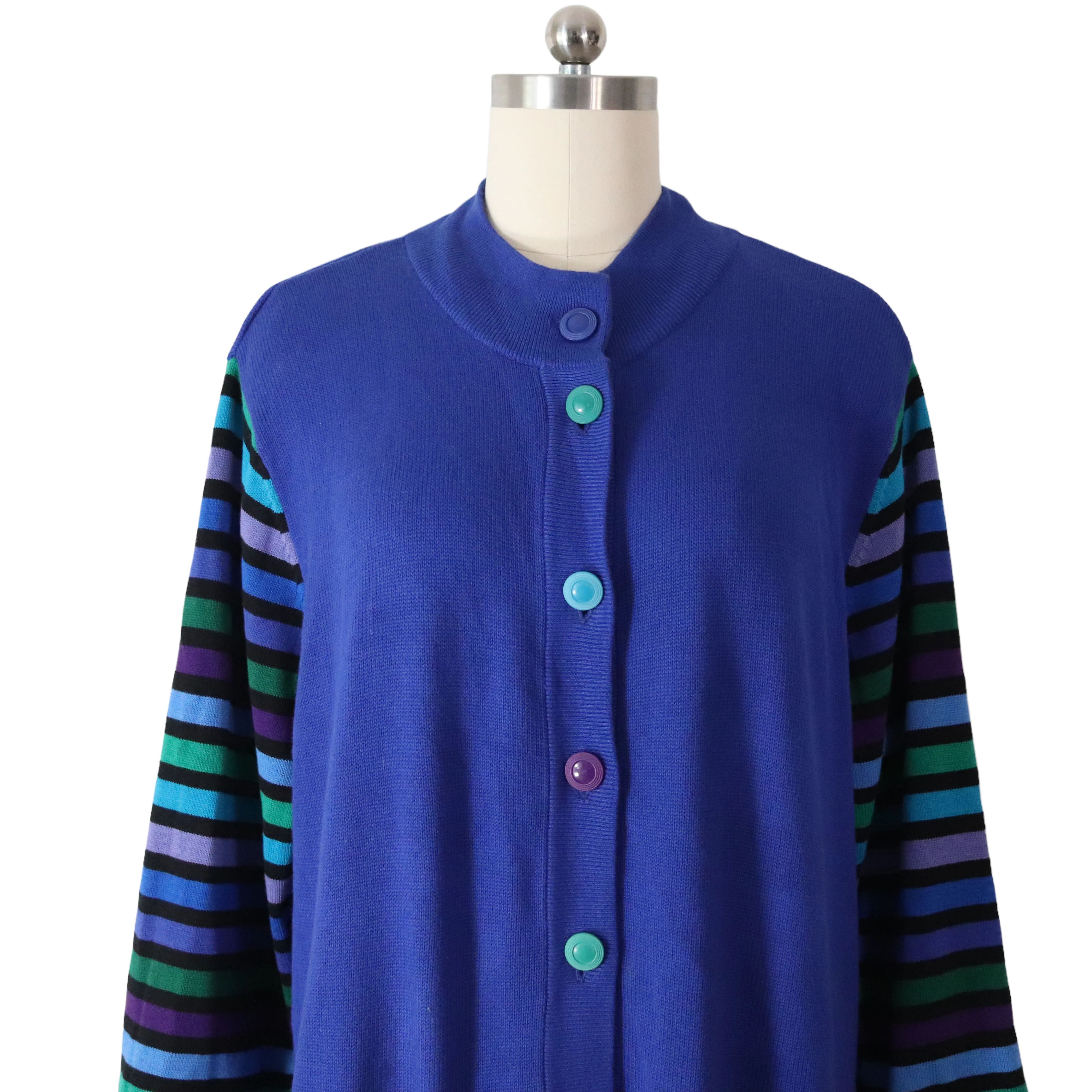90s Wearable Art Stripe Sleeve Cardigan Sweater Duster By Bob Mackie - Image 3