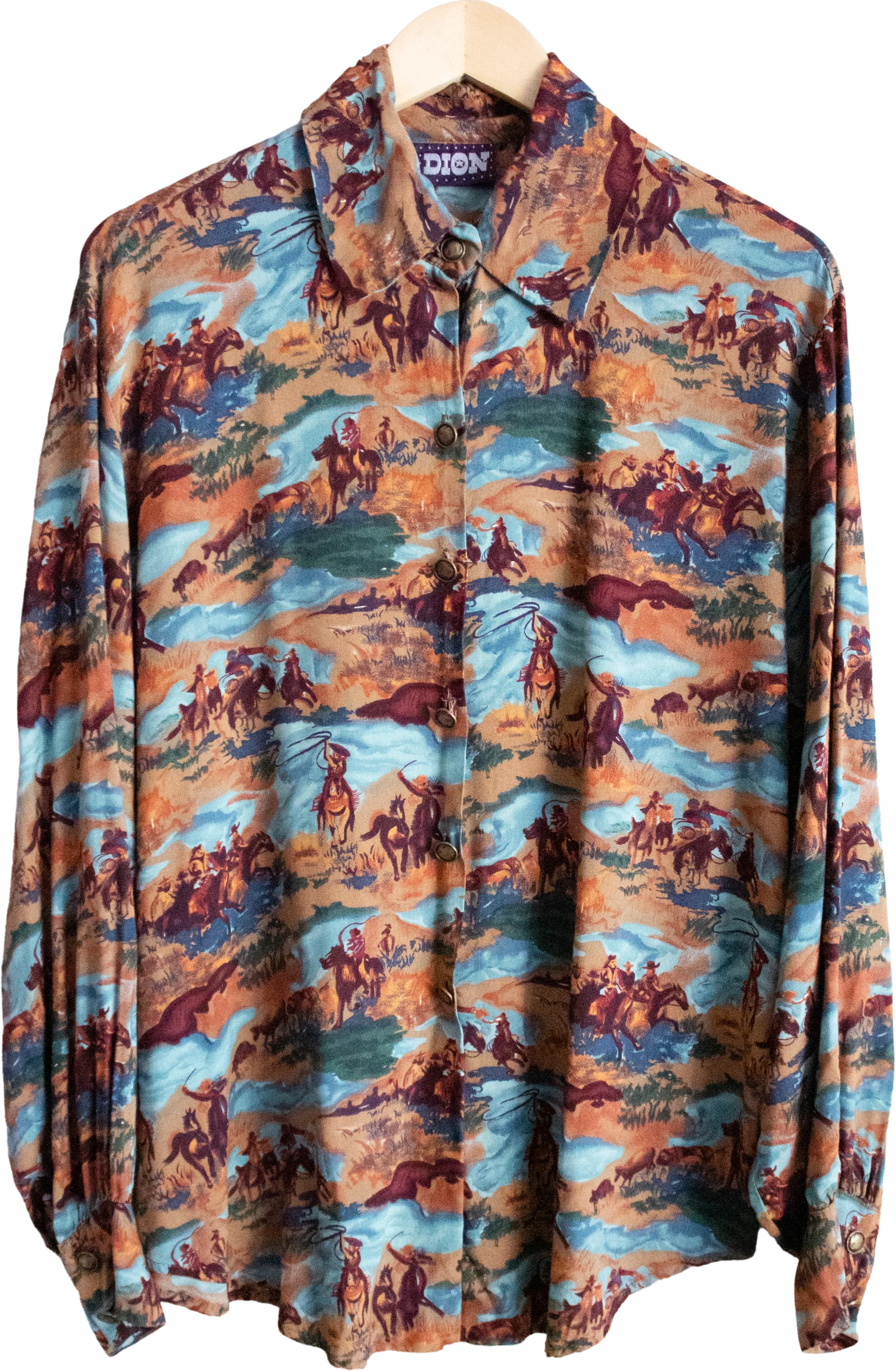 90s Western Patterned Collared Button Up Large By Dion
