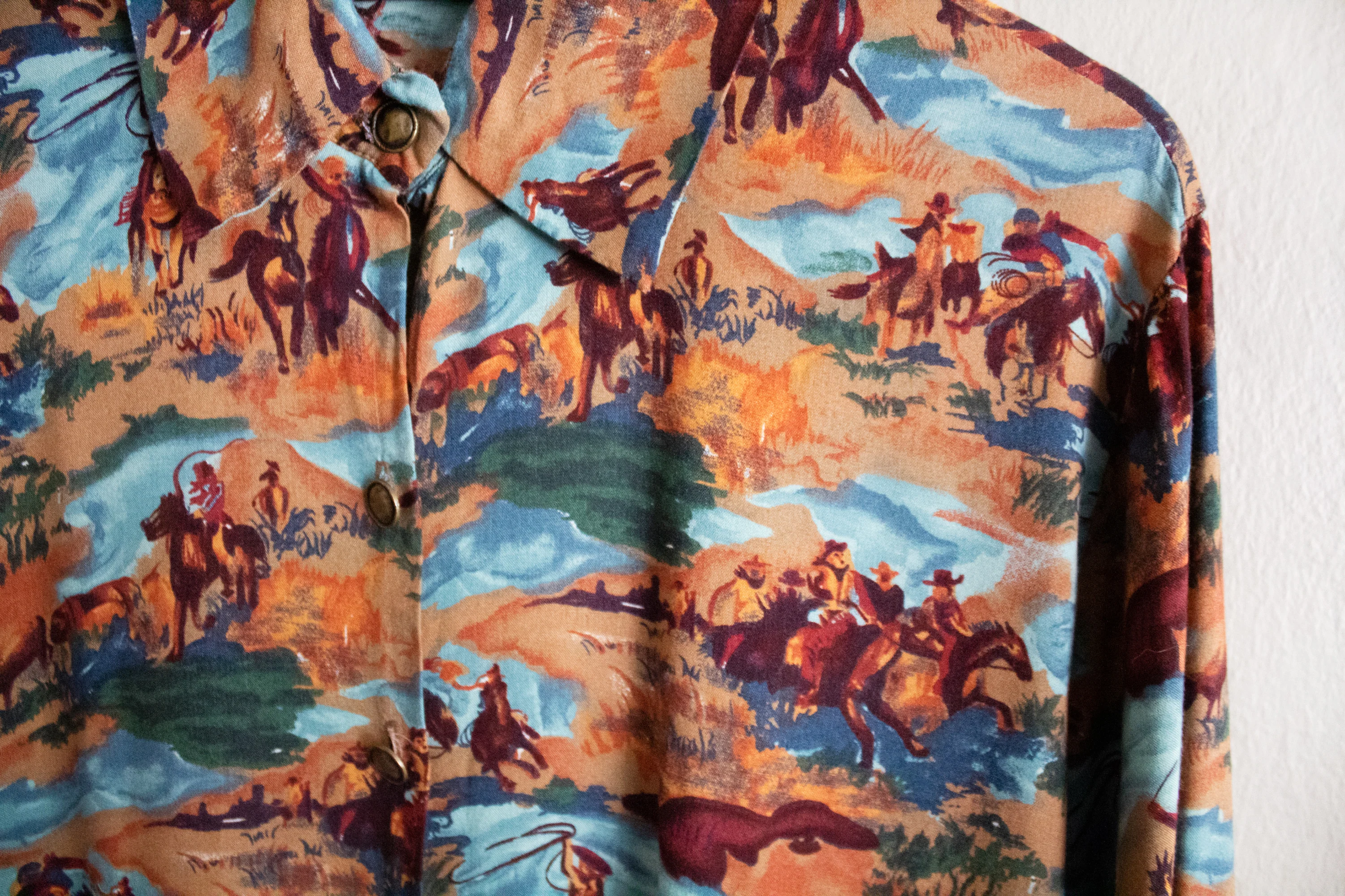 90s Western Patterned Collared Button Up Large By Dion - Image 10