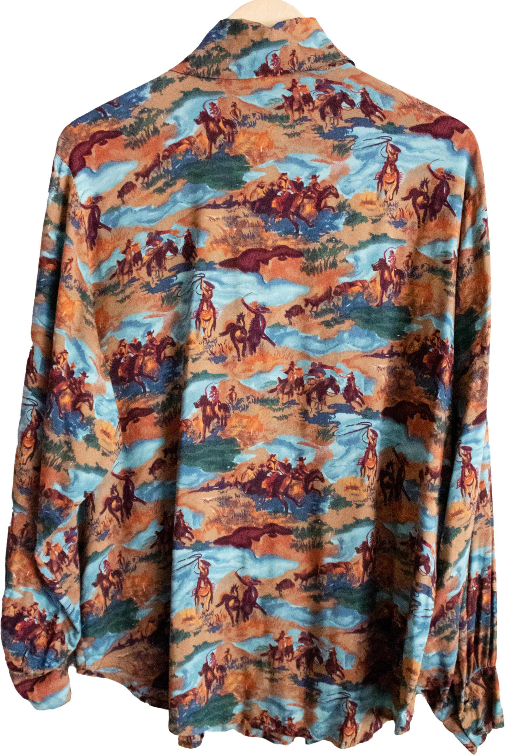 90s Western Patterned Collared Button Up Large By Dion - Image 2