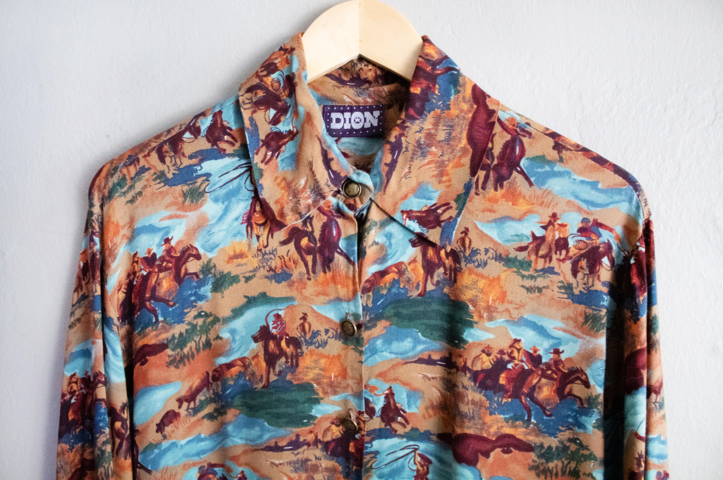 90s Western Patterned Collared Button Up Large By Dion - Image 5