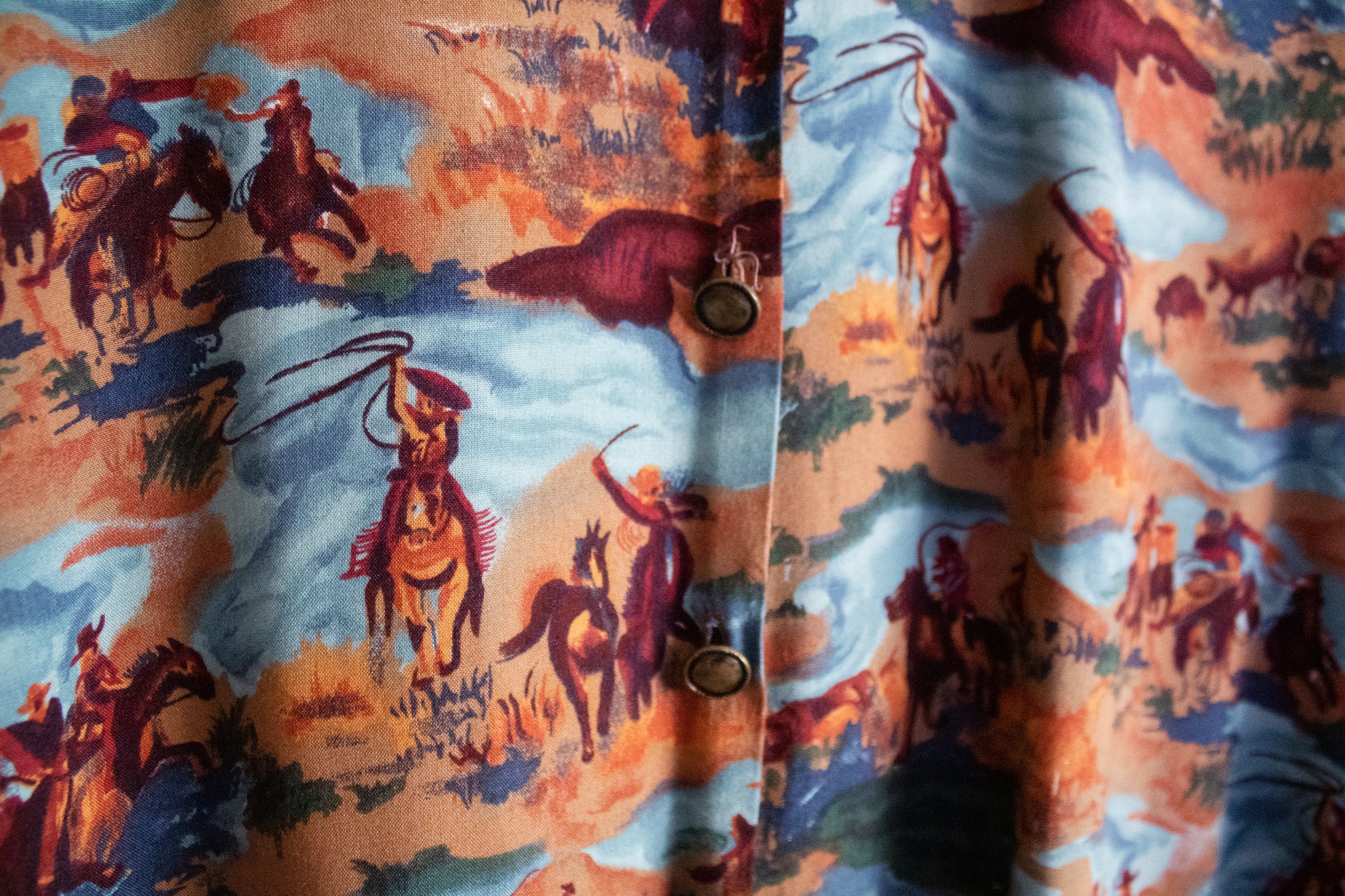 90s Western Patterned Collared Button Up Large By Dion - Image 6