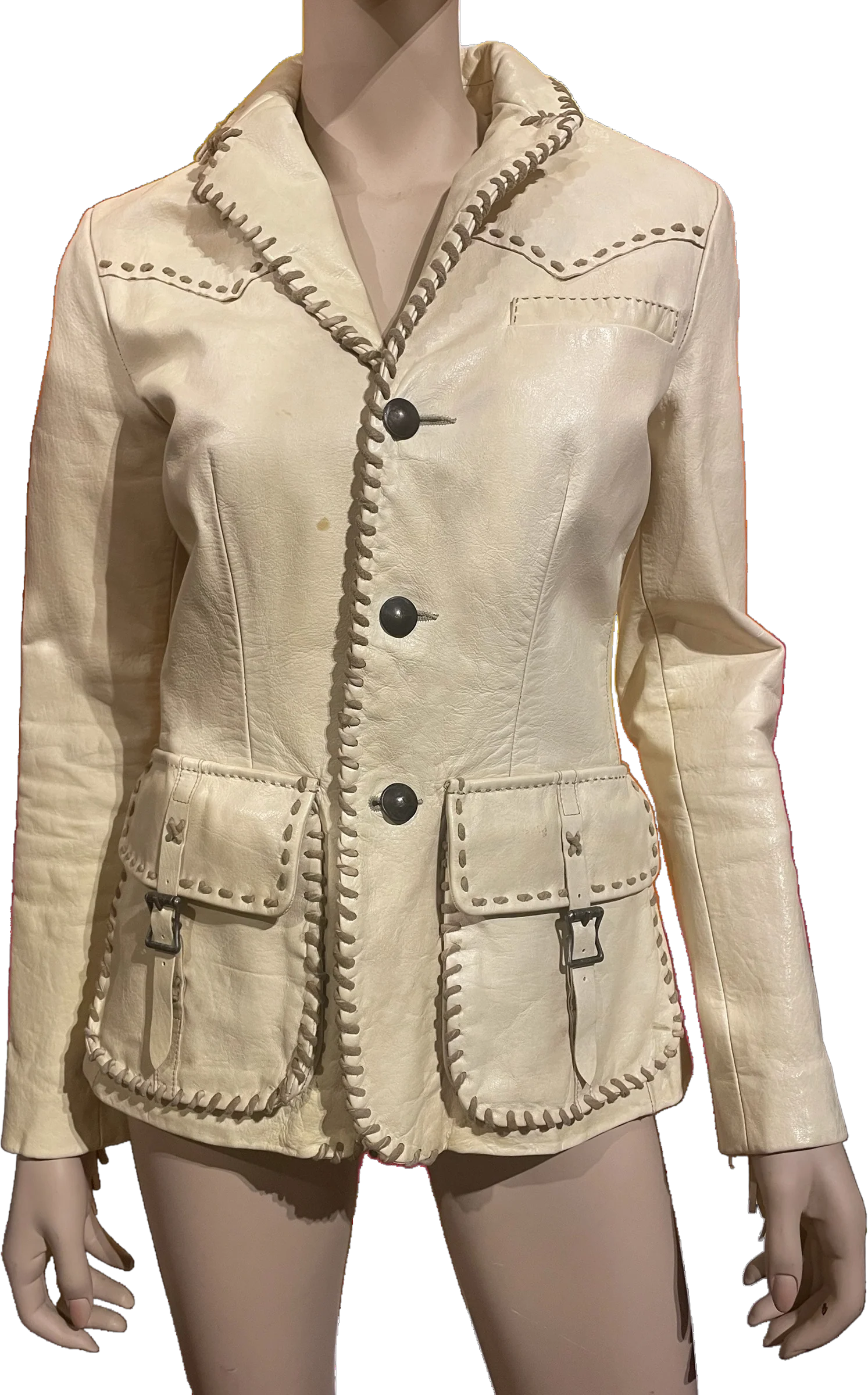 90s Western Style Whip Stich Leather Fringe Jacket By Ralph Lauren
