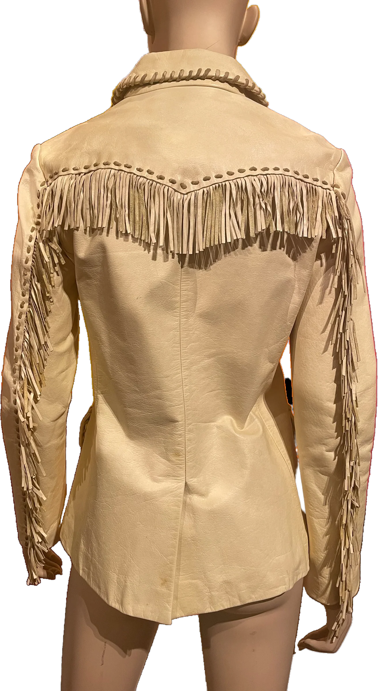 90s Western Style Whip Stich Leather Fringe Jacket By Ralph Lauren - Image 2