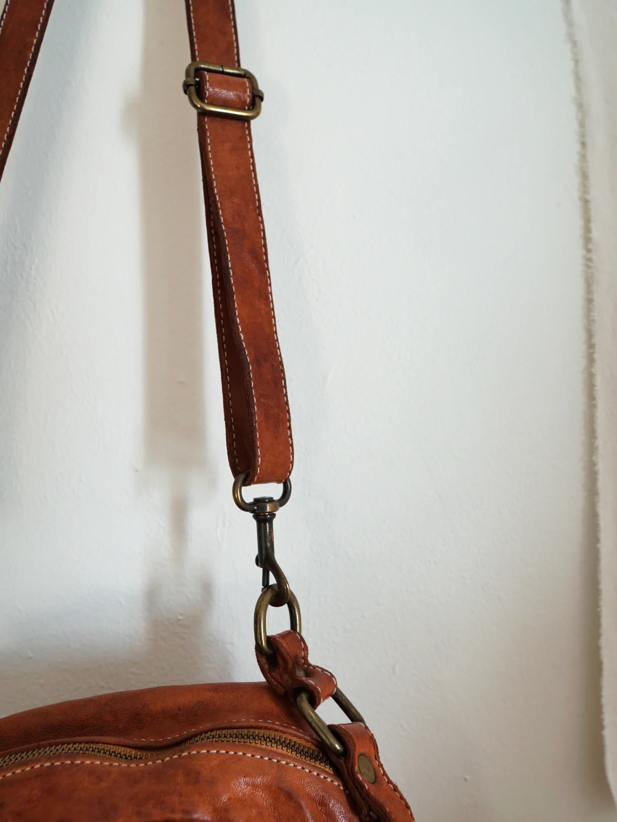 90s Whiskey Brown Woven Leather Circle Multi Way Bag by Langellotti - Image 6