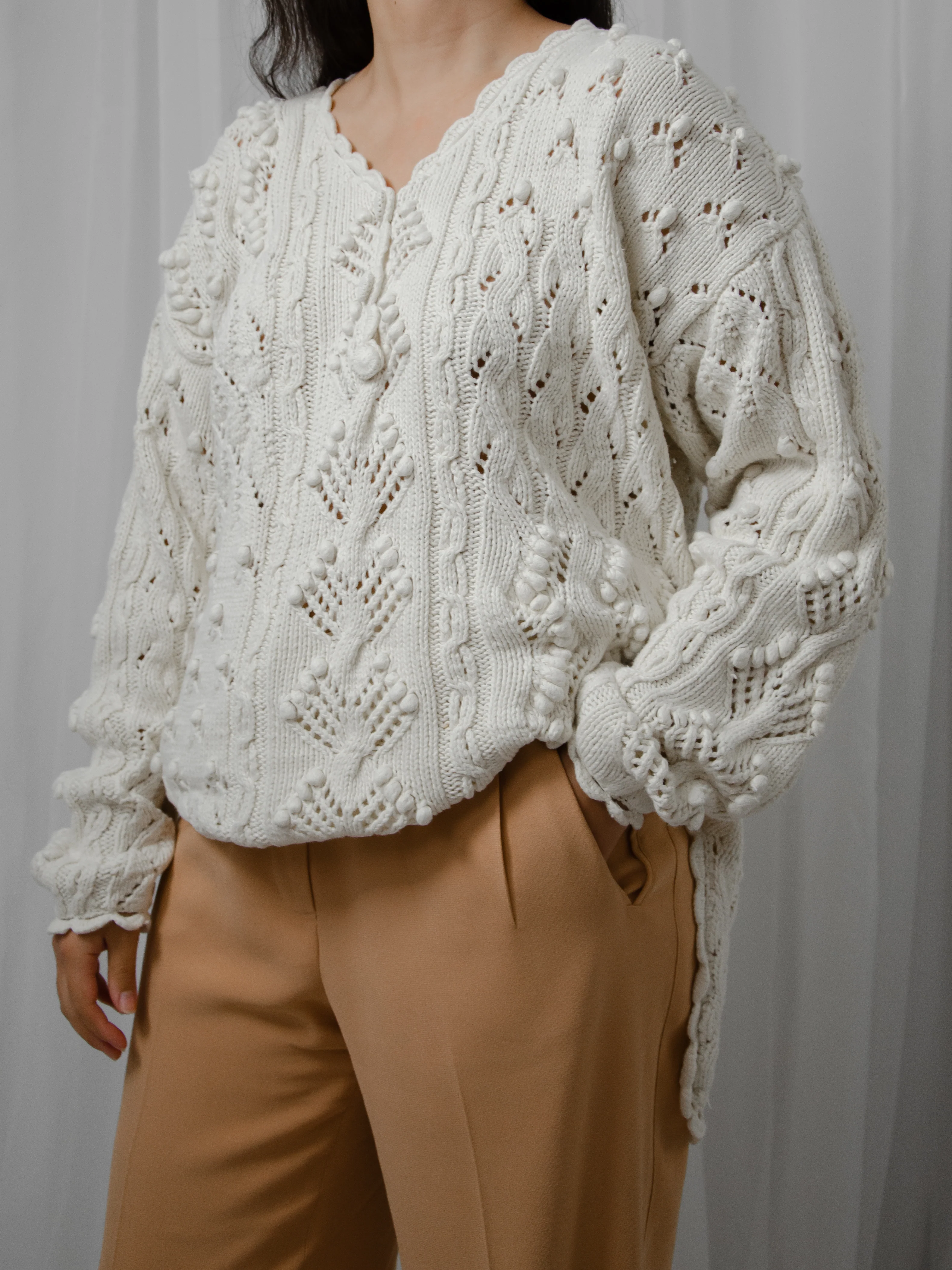 90s White Chunky Popcorn Knit - Image 3