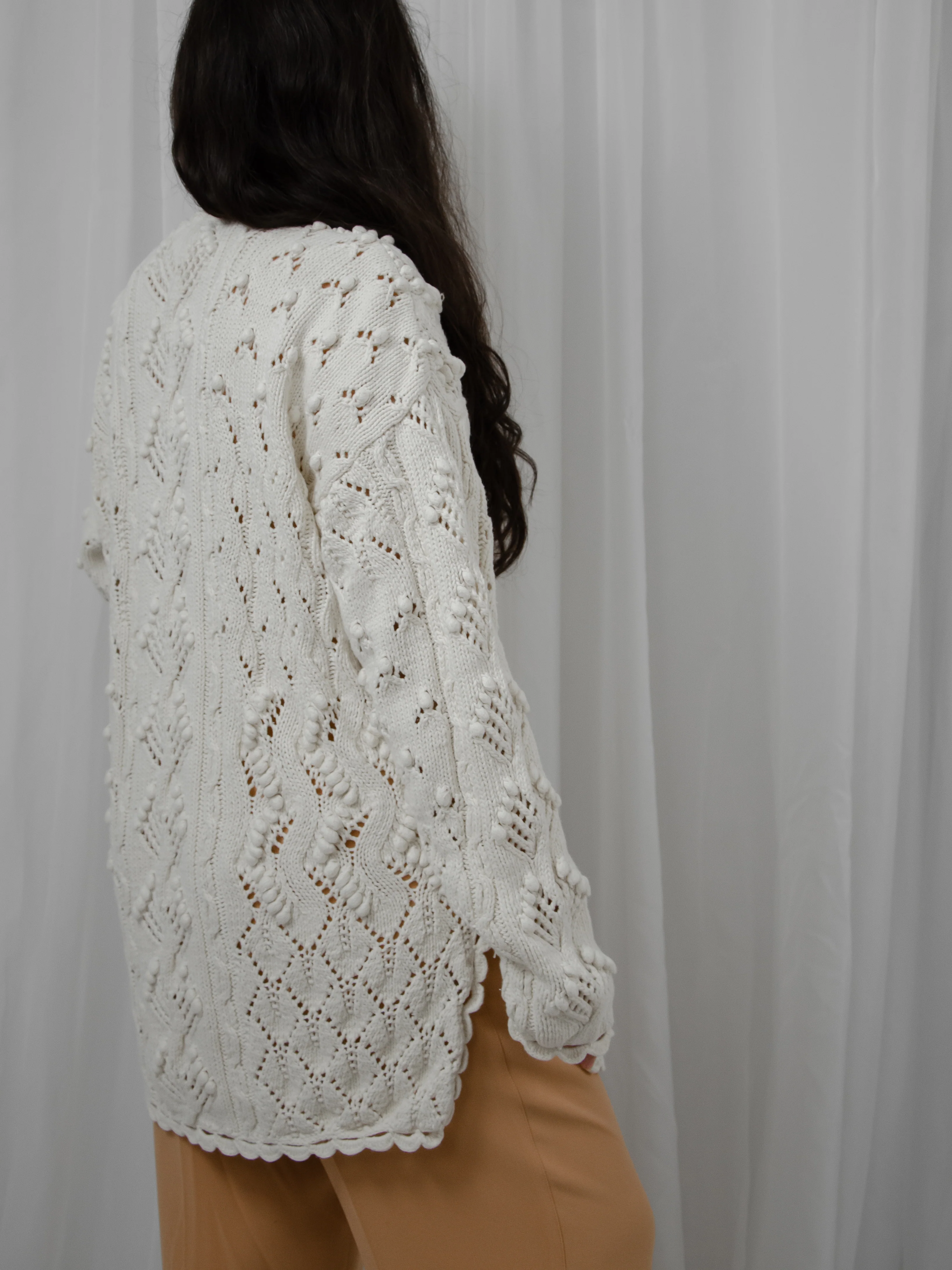 90s White Chunky Popcorn Knit - Image 5