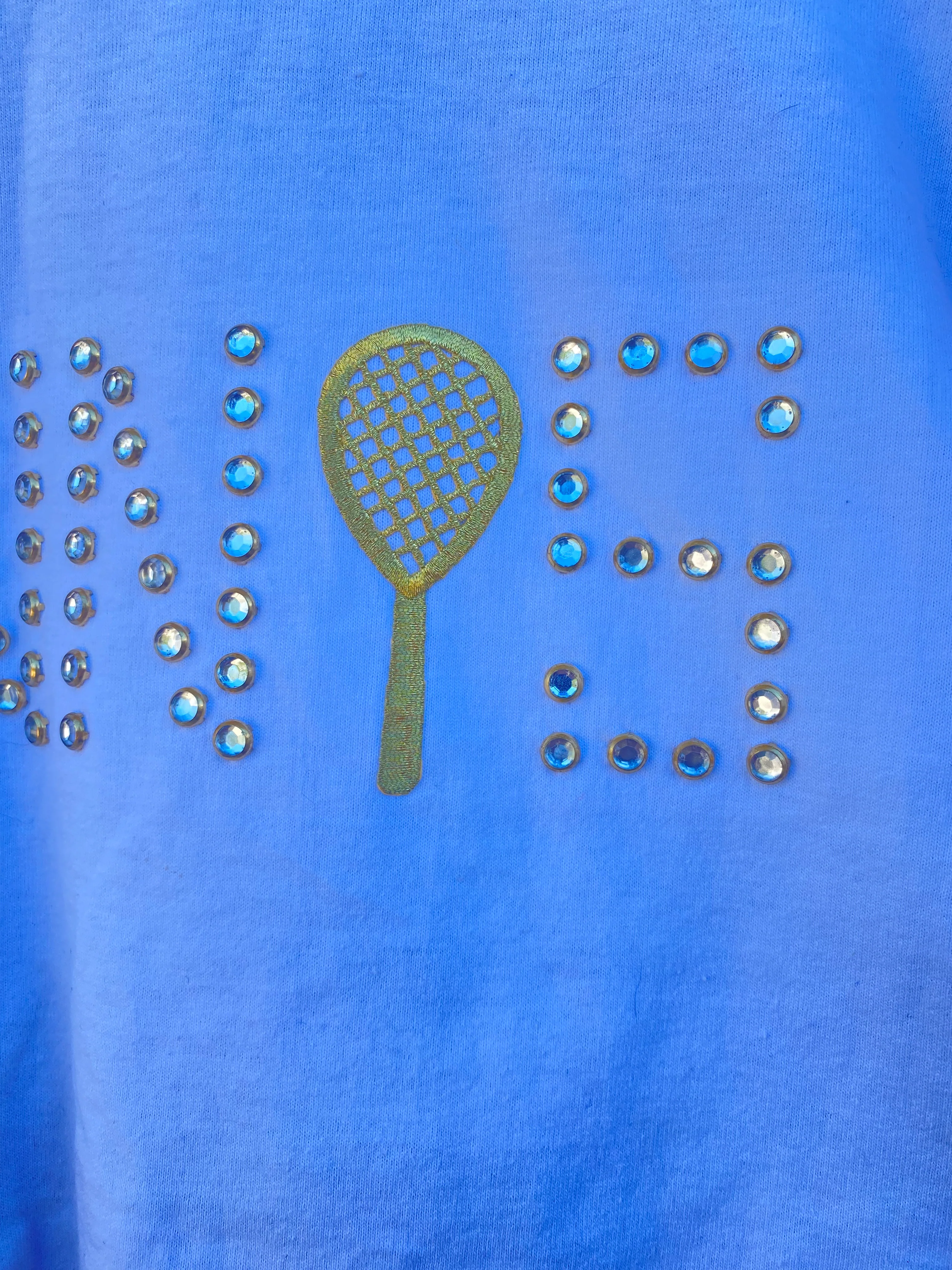 90s White Studded Tennis Crop Tee Shirt Embroidered By Dazzlers - Image 5