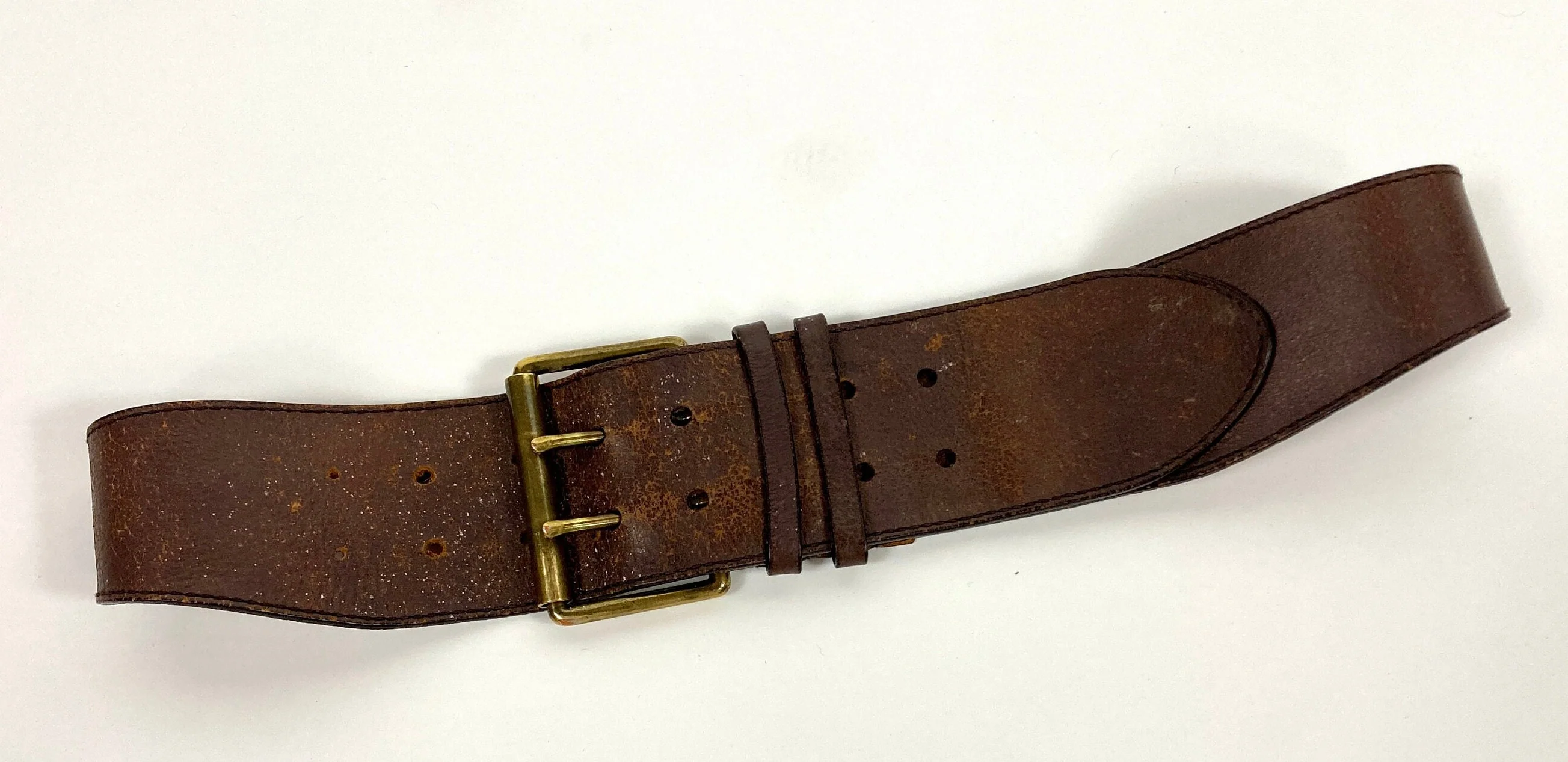 90s Wide Leather Double Belt Gold Big Buckle Belt Distressed Brown Leather Belt Designer Belt Statement Belt by Nine West - Image 6