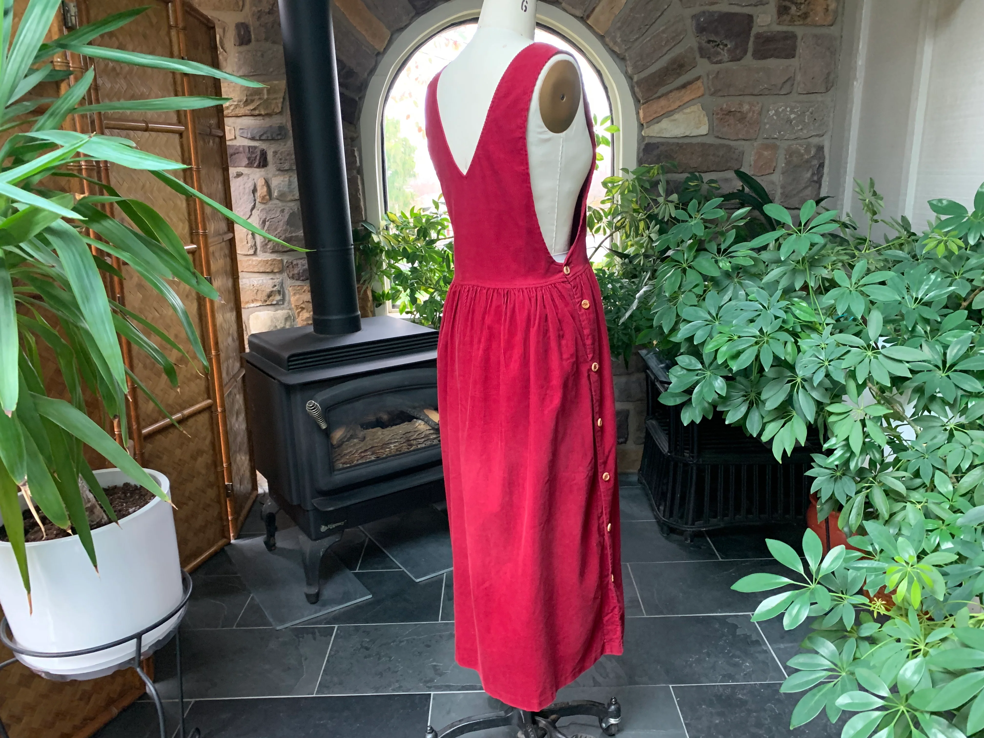 90s Wine Maroon Cotton/polyester Corduroy Jumper Dress By Modern Essentials Collection - Image 7