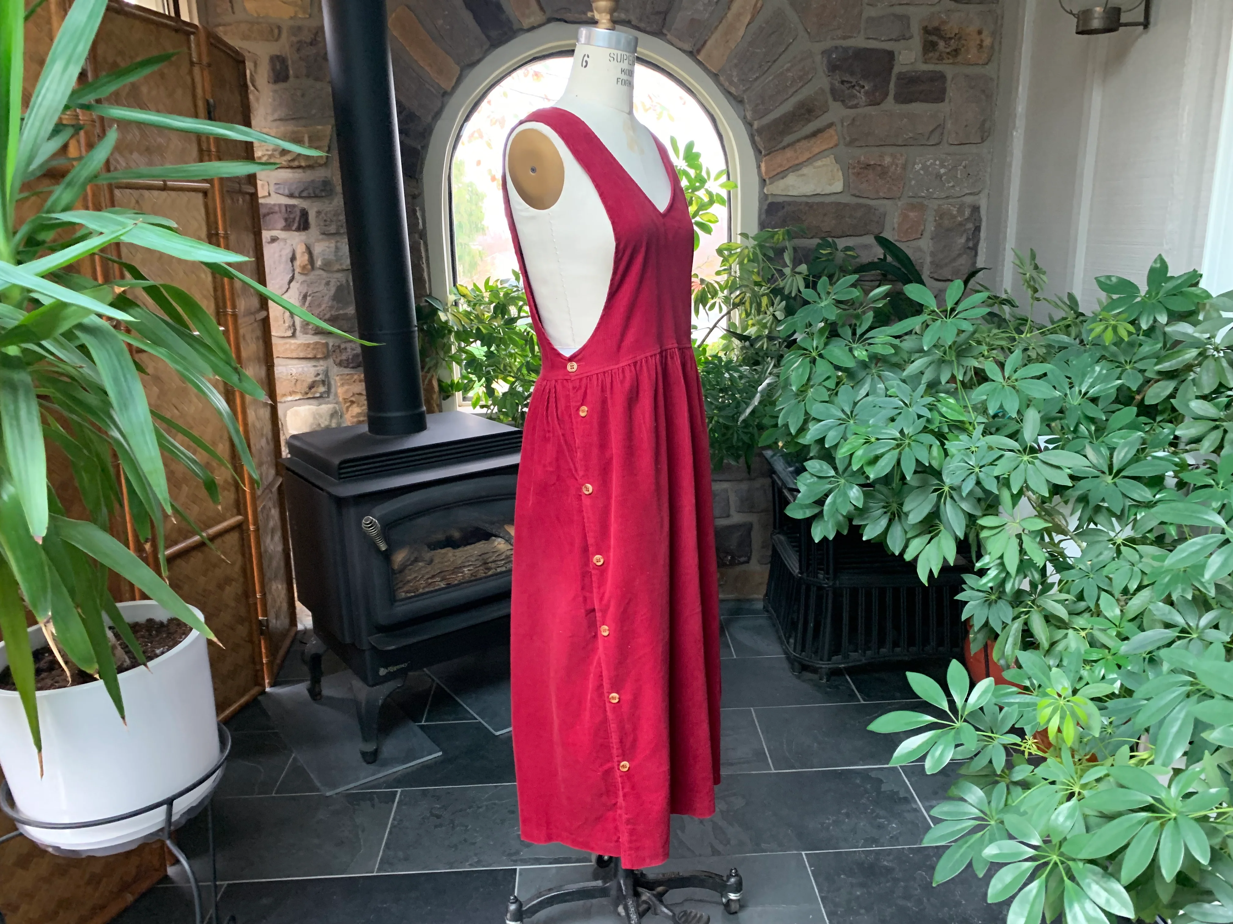 90s Wine Maroon Cotton/polyester Corduroy Jumper Dress By Modern Essentials Collection - Image 8