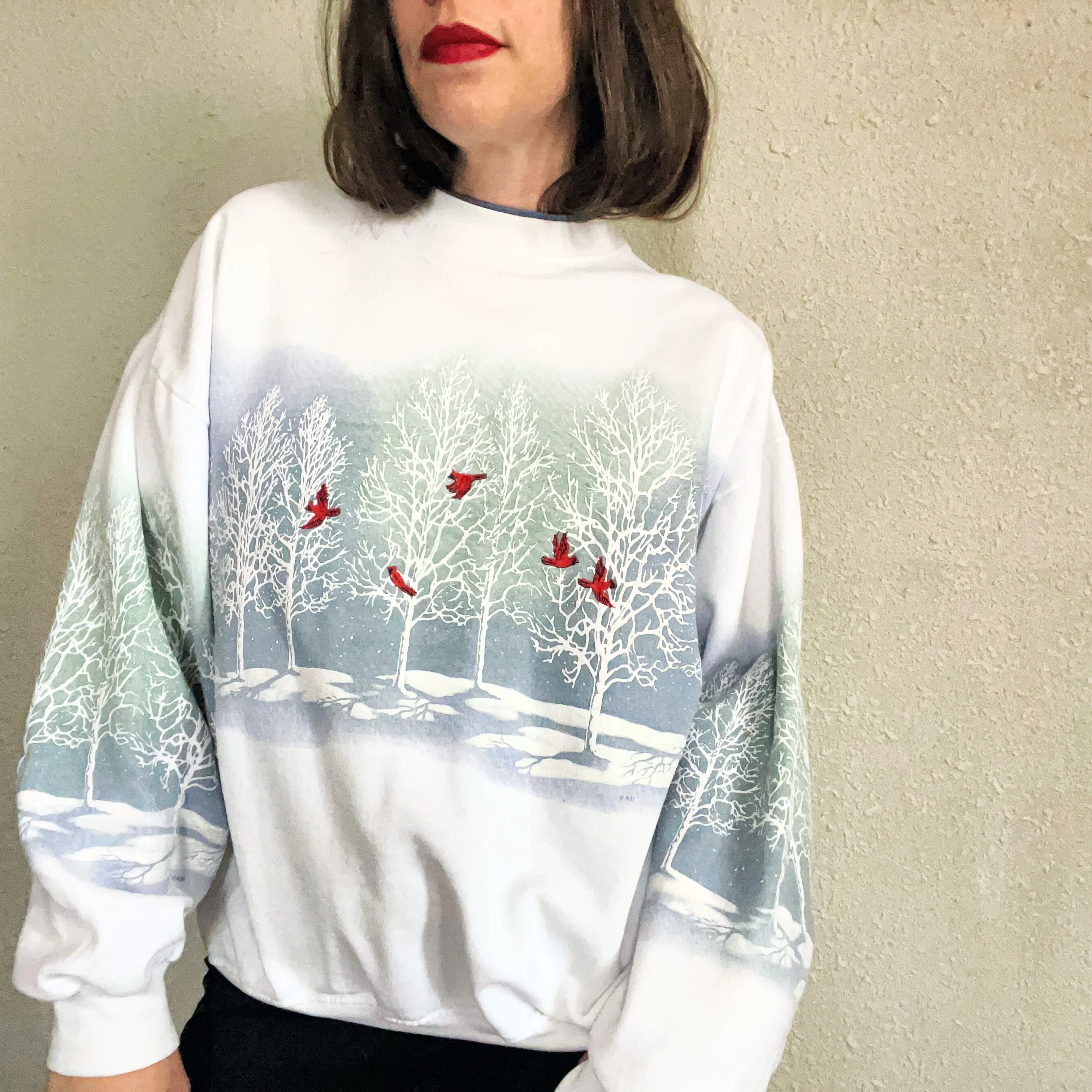 90s Winter Cardinals Glitter Embroidered Sweatshirt By Art Unlimited Sportswear - Image 5